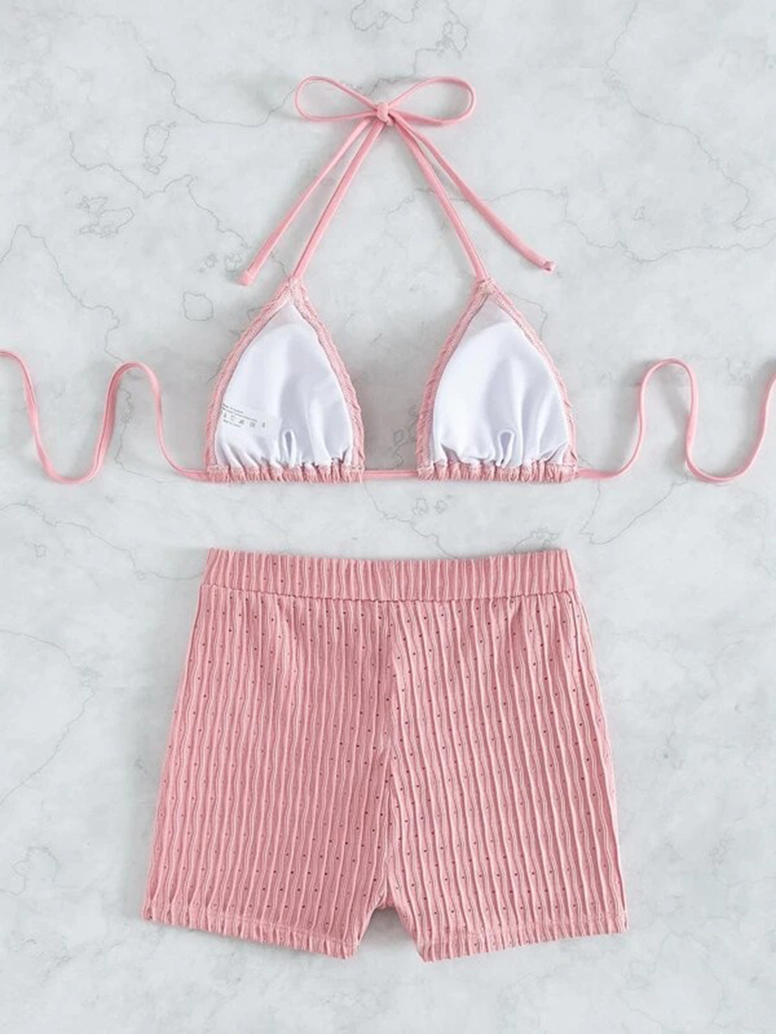 Eyelet Halter Neck Bra and Bottom Swim Set - AllIn Computer