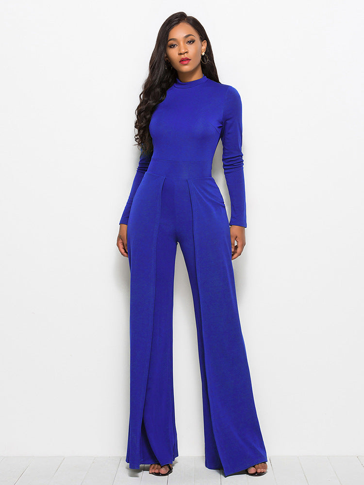 Long Sleeve Mock Neck Wide Leg Jumpsuit - AllIn Computer