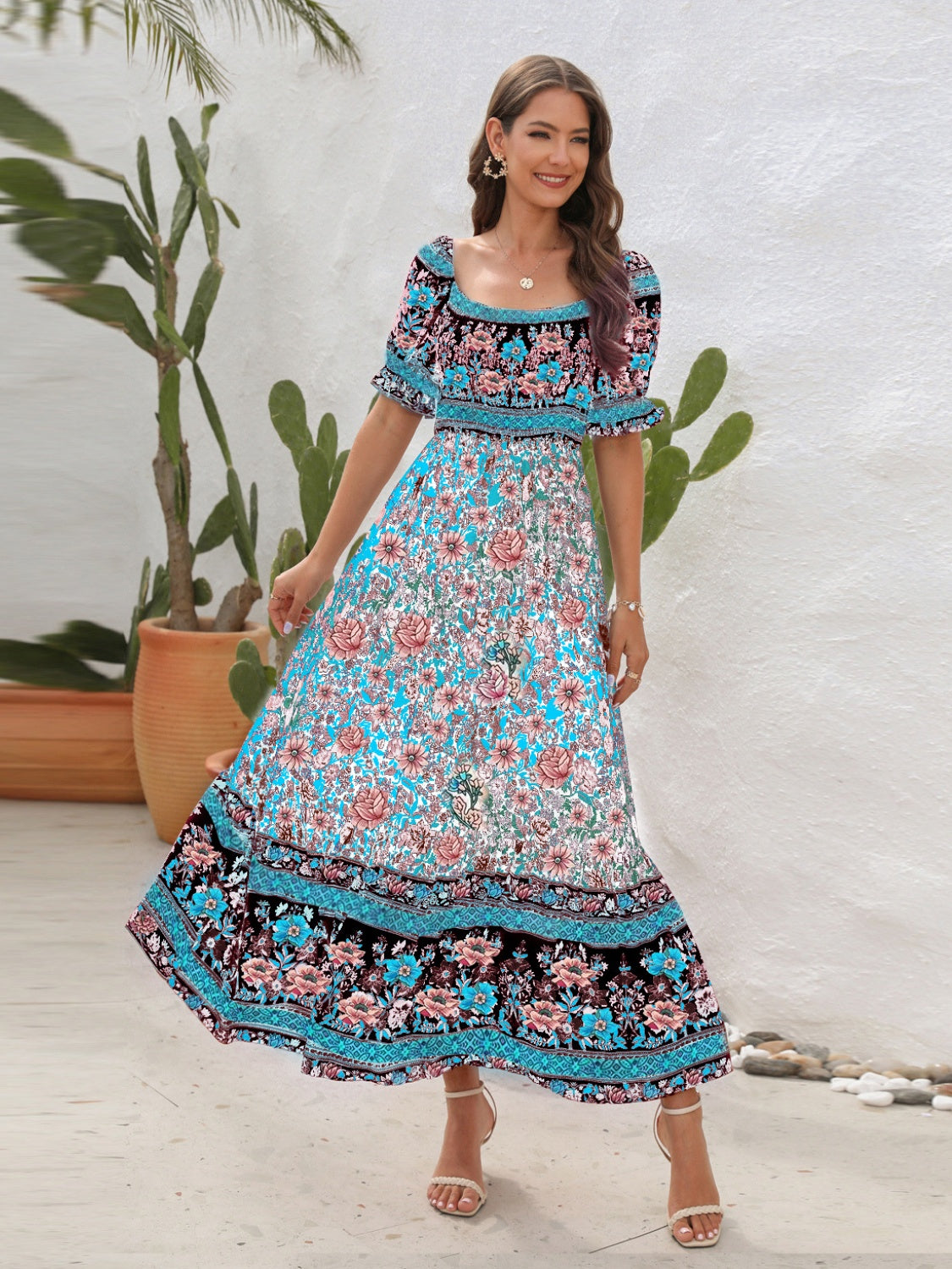Floral Flounce Sleeve Midi Dress - AllIn Computer
