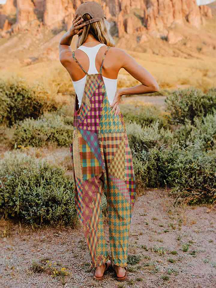 Full Size Printed V-Neck Sleeveless Jumpsuit - AllIn Computer