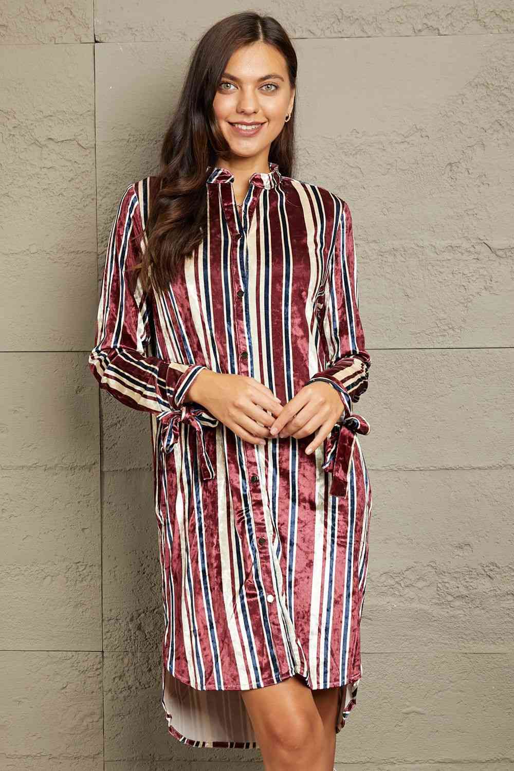 e.Luna Stripe Velvet Dress with Pockets - AllIn Computer