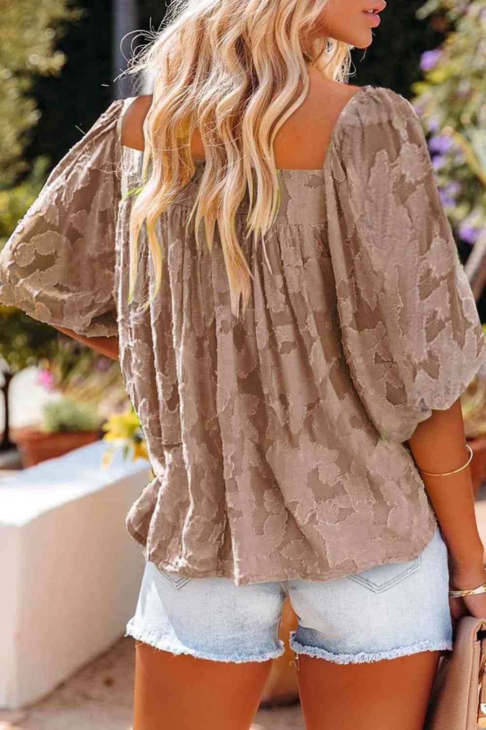 Square Neck Puff Sleeve Blouse - AllIn Computer