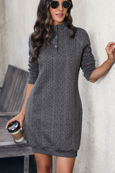 Cable-Knit Mock Neck Dress - AllIn Computer