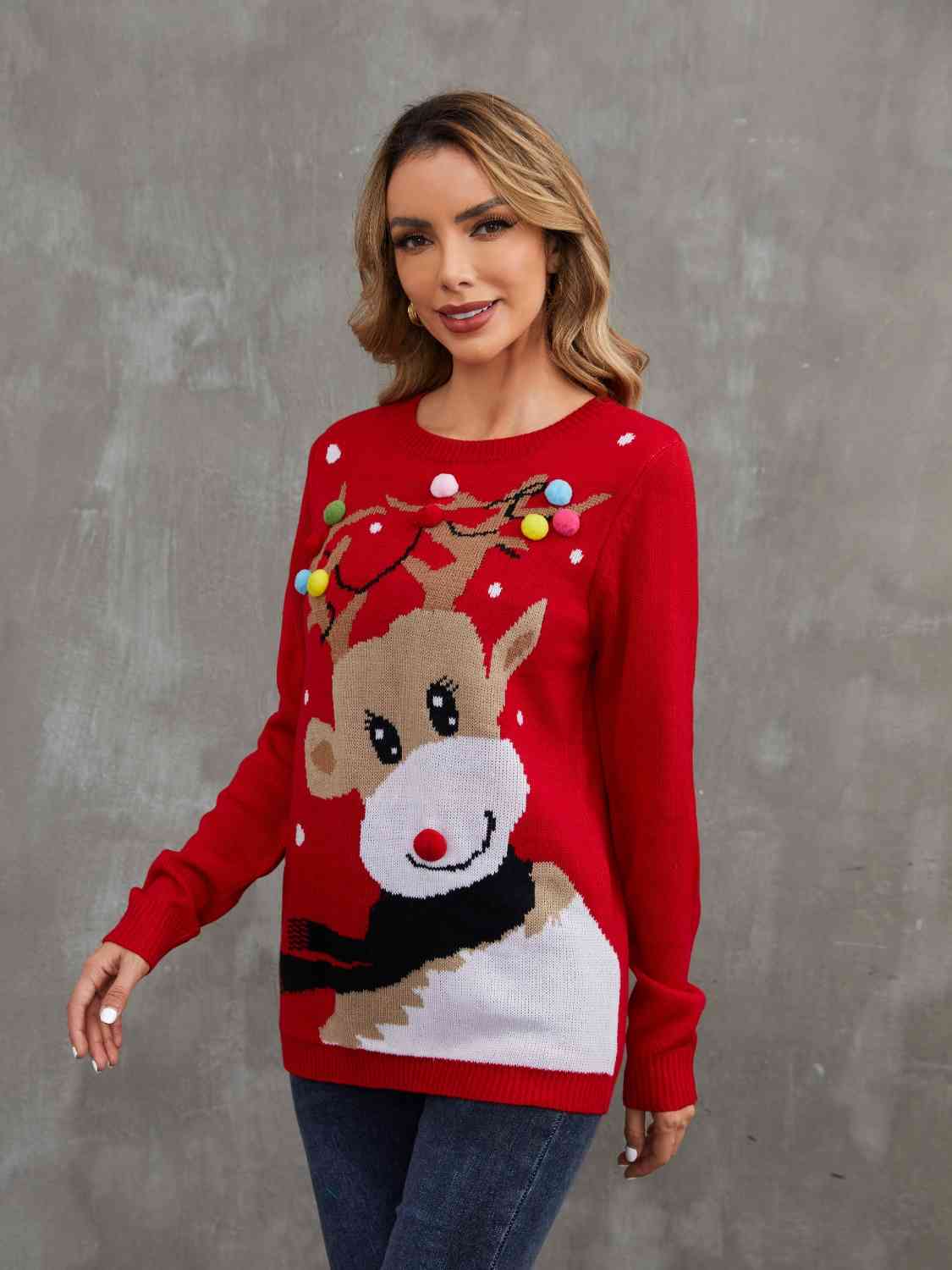 Rudolph Pom-Pom Trim Sweater - AllIn Computer