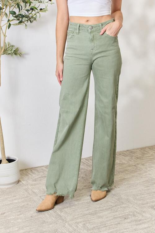 RISEN Full Size Raw Hem Wide-Leg Jeans - AllIn Computer