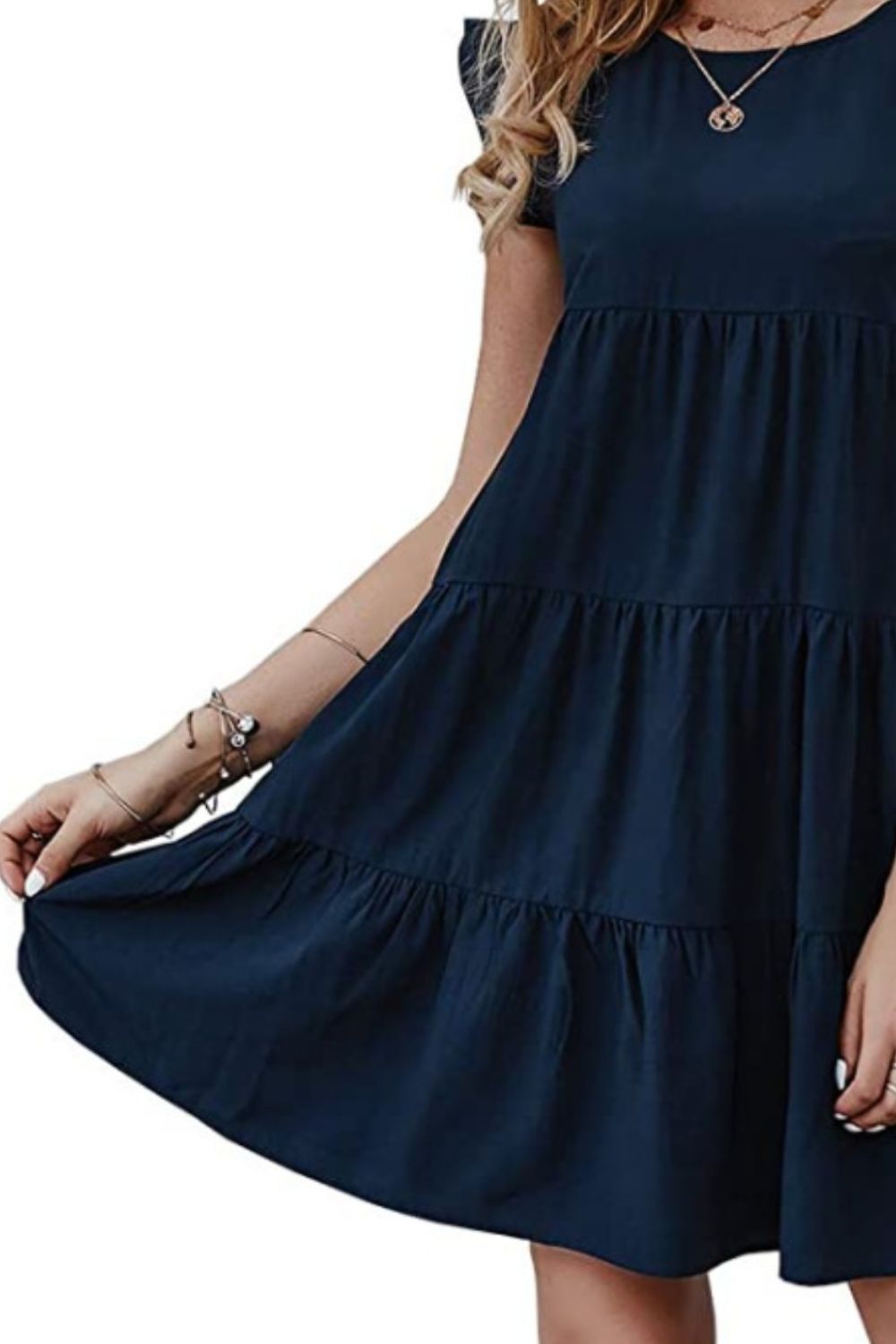Ruffled Round Neck Cap Sleeve Mini Dress - AllIn Computer