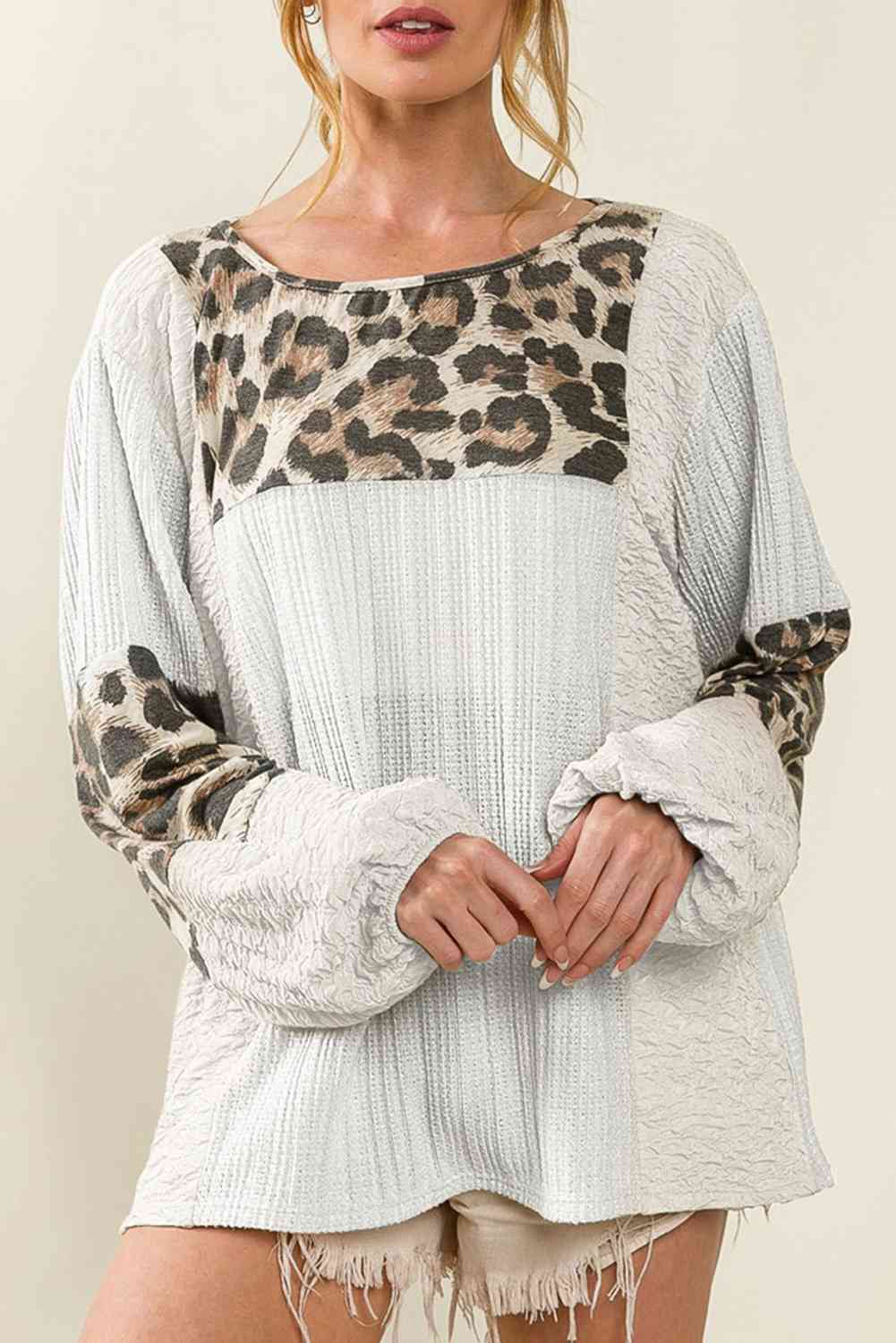 Printed Round Neck Long Sleeve Blouse - AllIn Computer