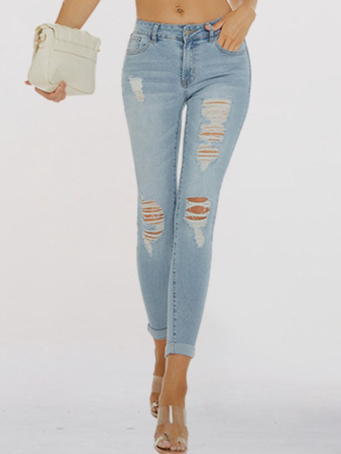 Distressed Skinny Cropped Jeans - AllIn Computer