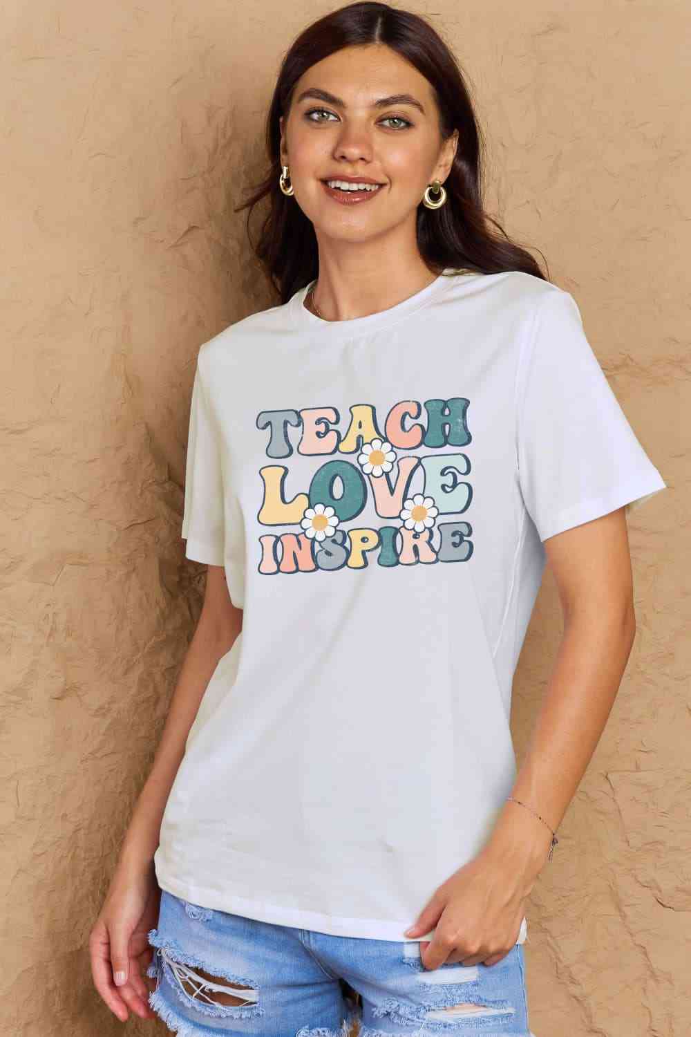 Simply Love Full Size TEACH LOVE INSPIRE Graphic Cotton T-Shirt - AllIn Computer