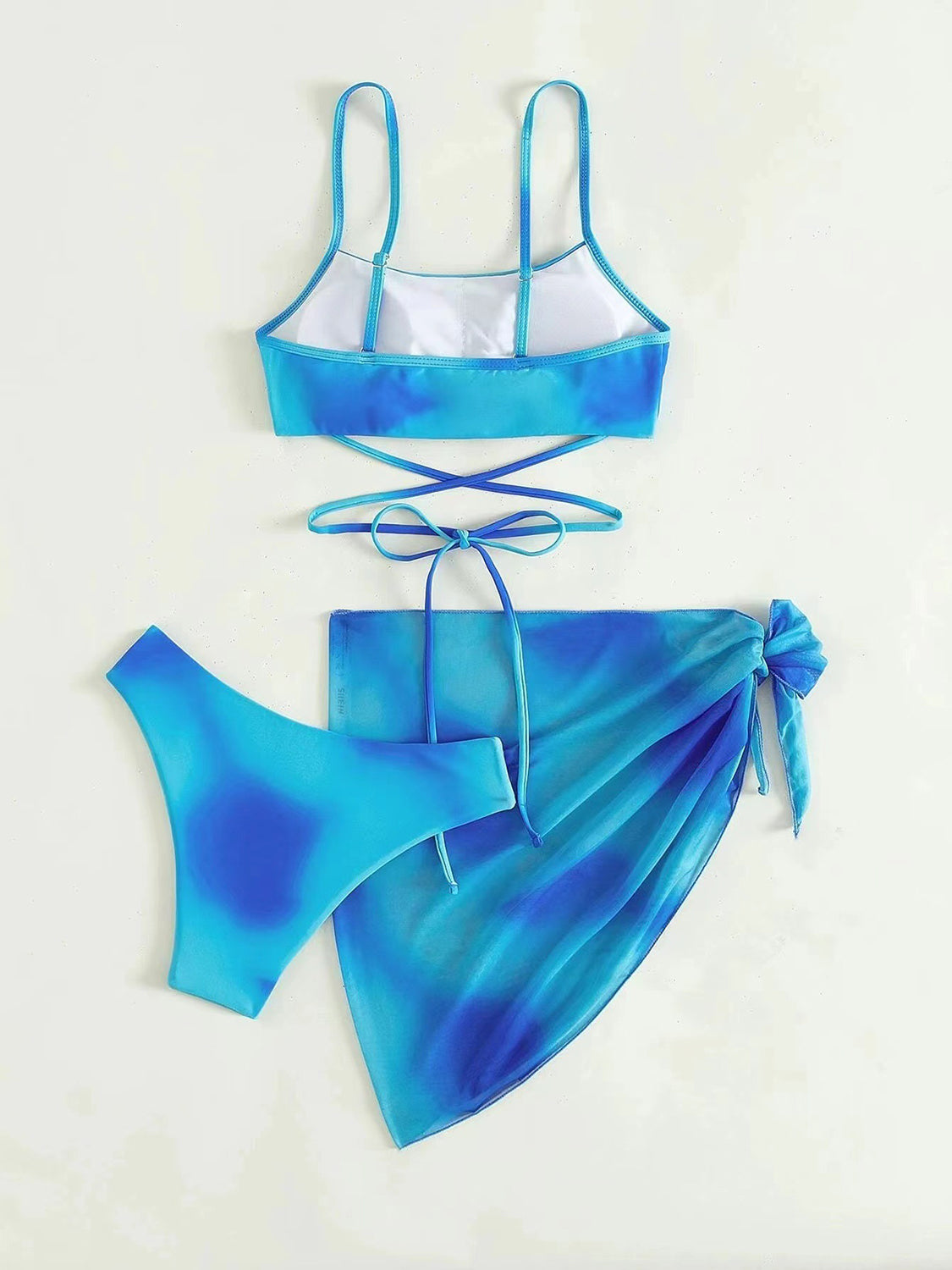Tied Gradient Spaghetti Strap Three-Piece Swim Set - AllIn Computer