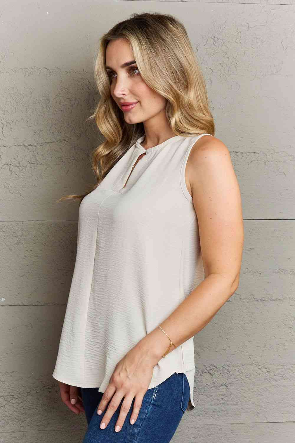Ninexis First Glance Sleeveless Neckline Slit Top - AllIn Computer
