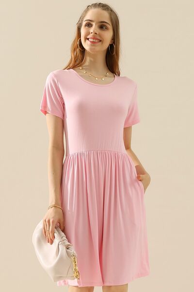 Ninexis Full Size Round Neck Ruched Dress with Pockets - AllIn Computer