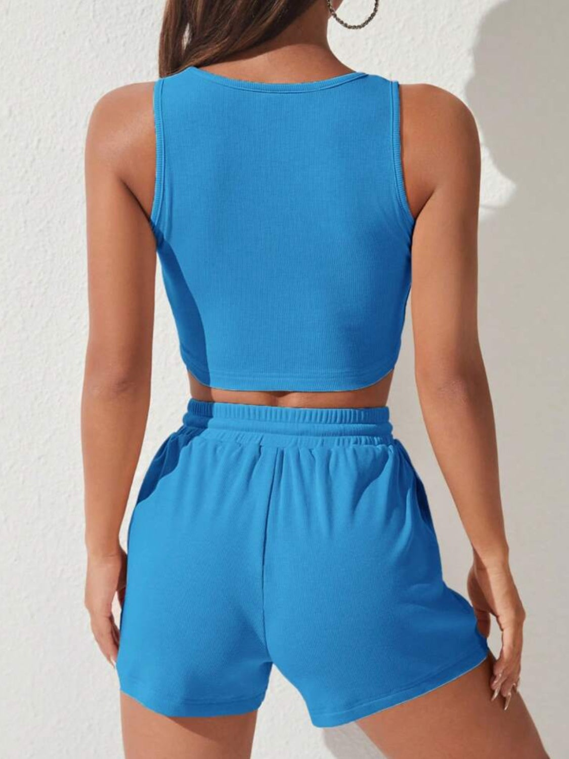 Scoop Neck Wide Strap Top and Drawstring Shorts Set - AllIn Computer