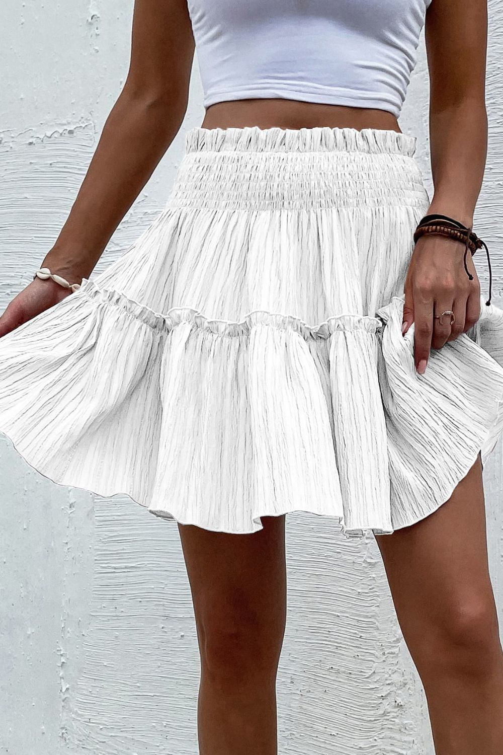 Smocked Waist Frill Trim Skirt - AllIn Computer