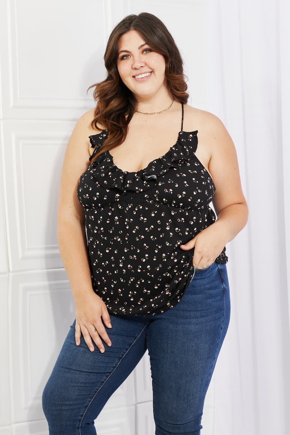 Culture Code Full Size Taste of Spring Ruffle Sleeveless Top in Black - AllIn Computer