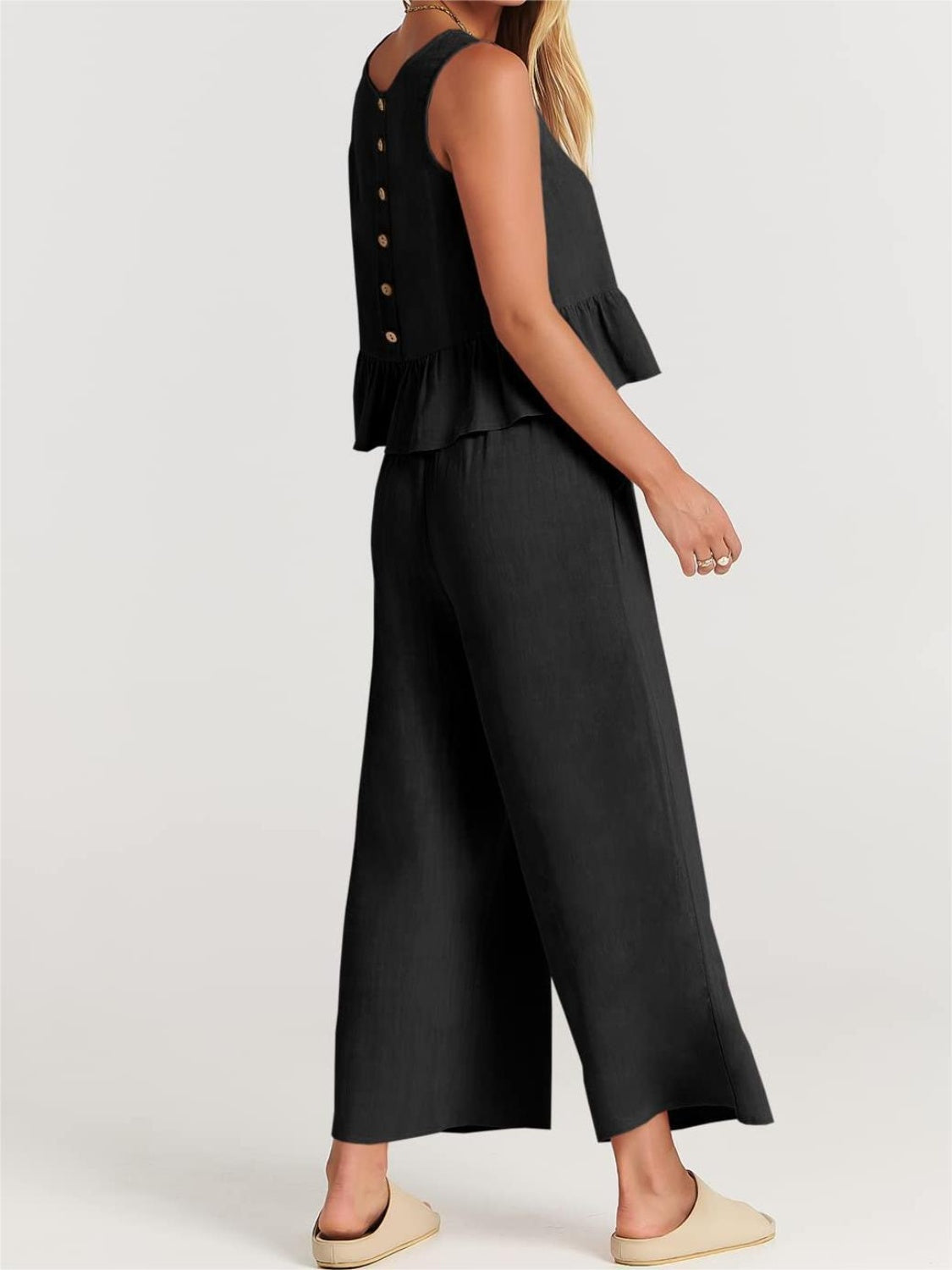 Full Size Round Neck Top and Wide Leg Pants Set - AllIn Computer