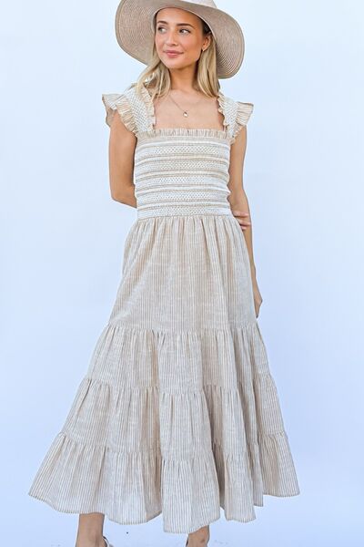 And The Why Linen Striped Ruffle Dress - AllIn Computer