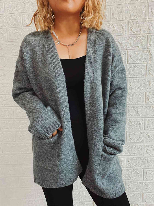 Open Front Long Sleeve Cardigan with Pockets - AllIn Computer