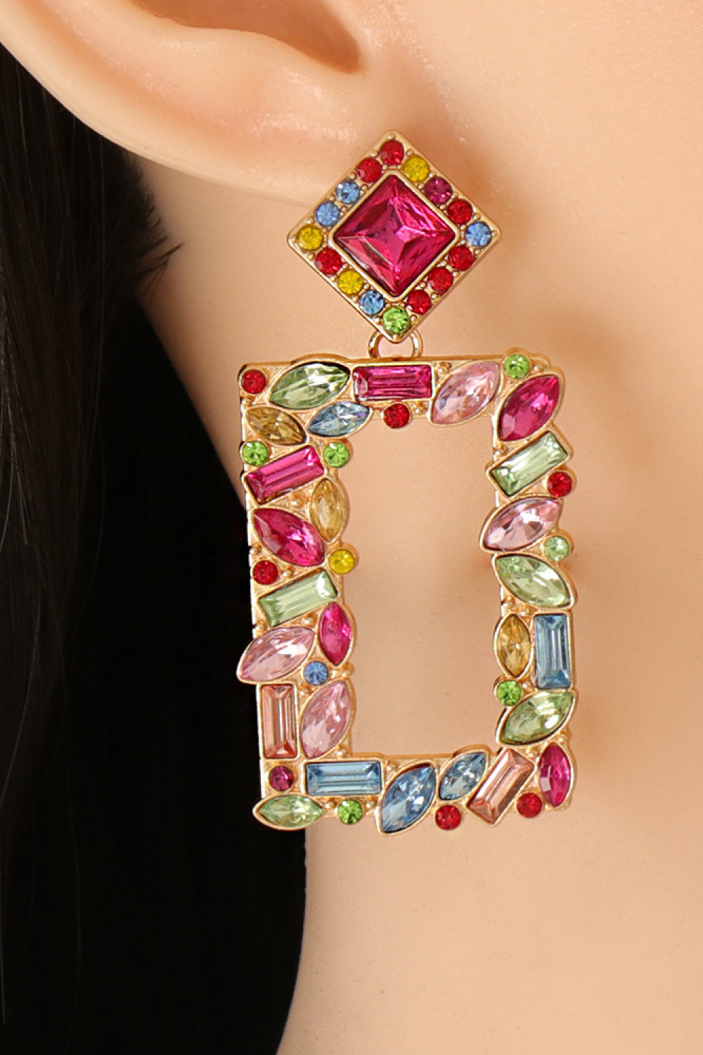 Square Shape Glass Stone Dangle Earrings - AllIn Computer