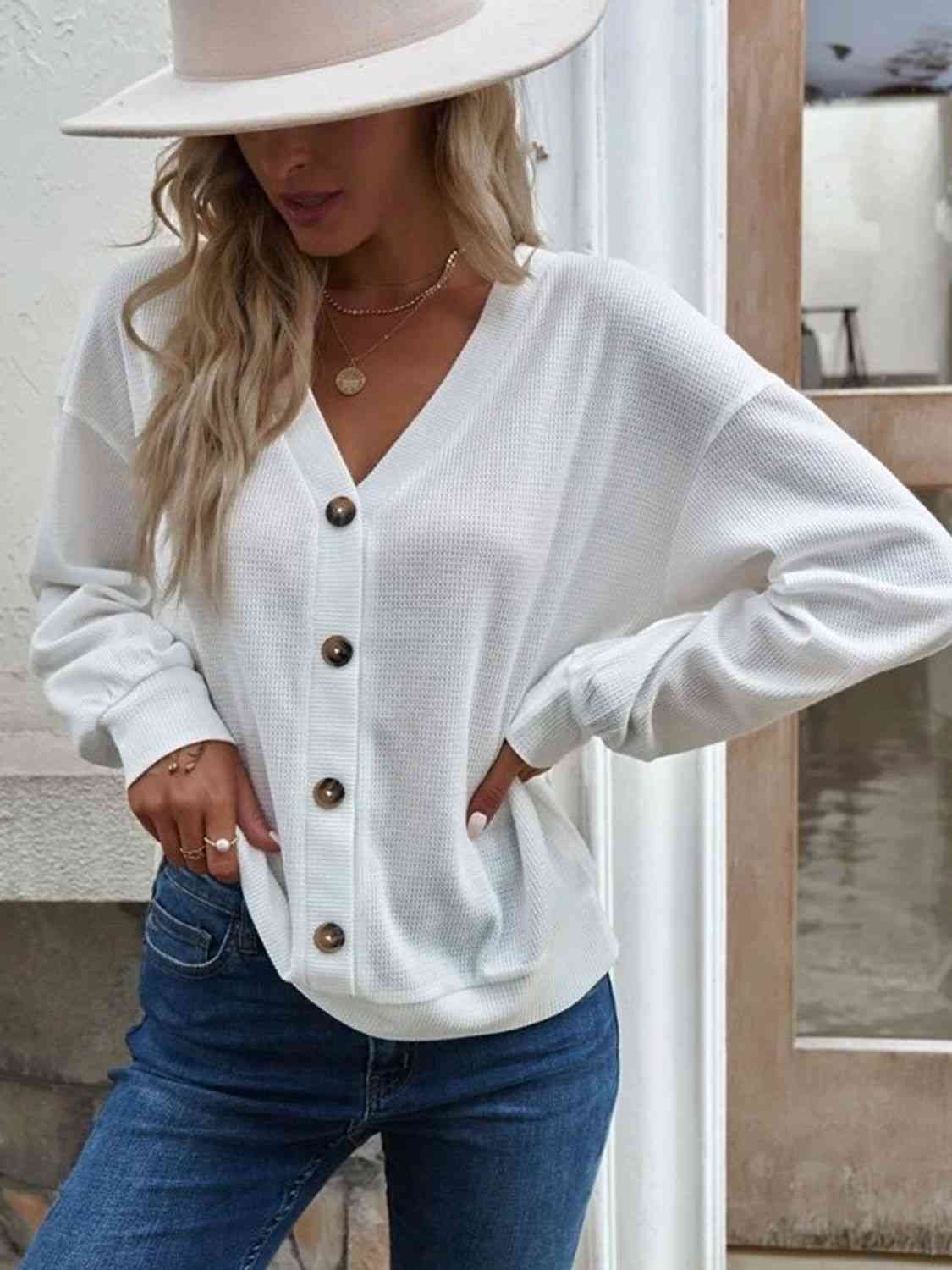 V-Neck Dropped Shoulder Blouse - AllIn Computer