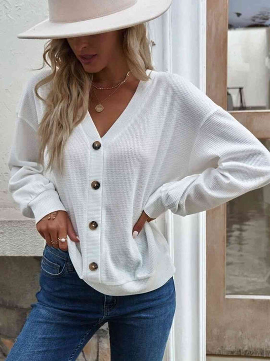 V-Neck Dropped Shoulder Blouse - AllIn Computer