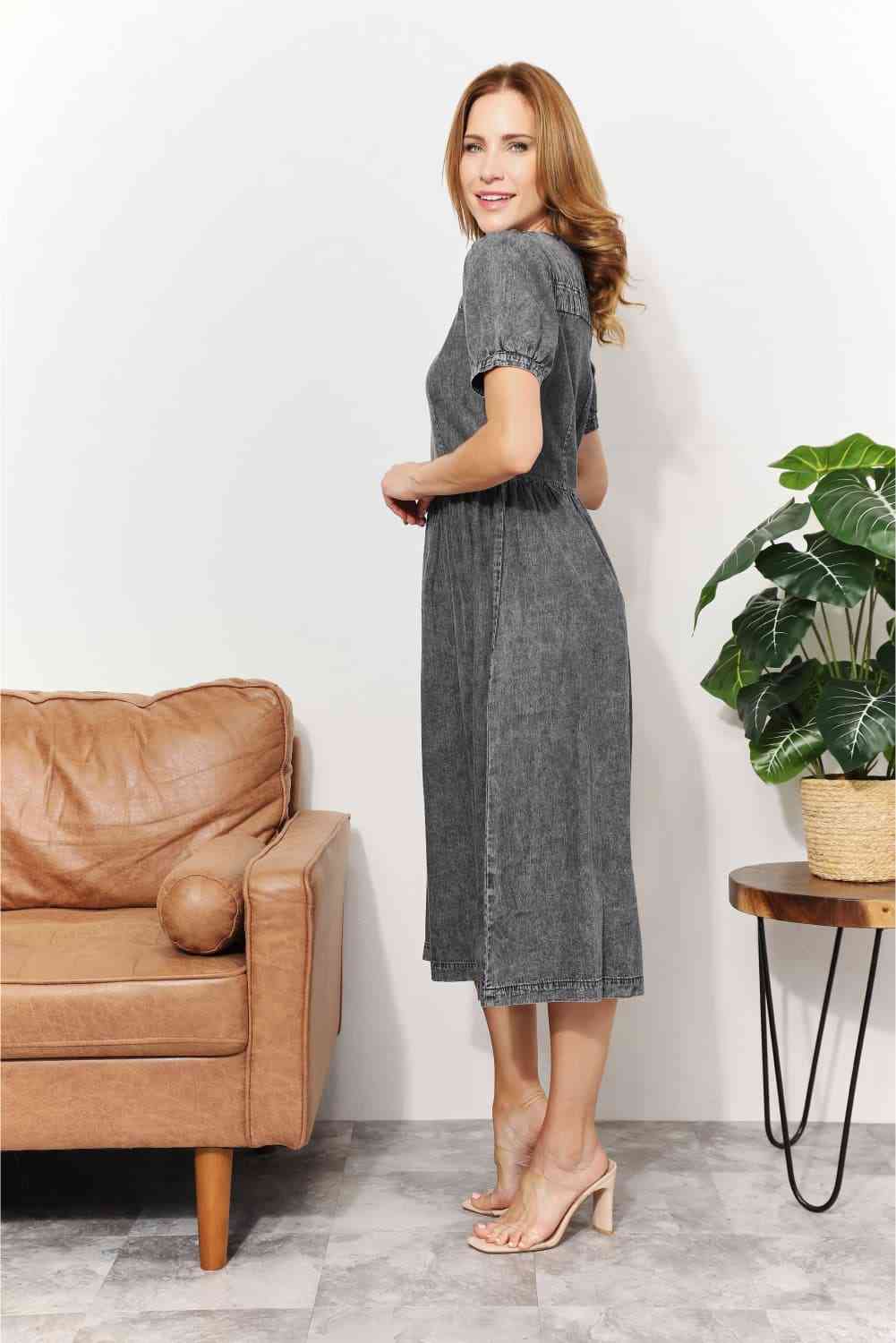 And The Why Full Size Washed Chambray Midi Dress - AllIn Computer