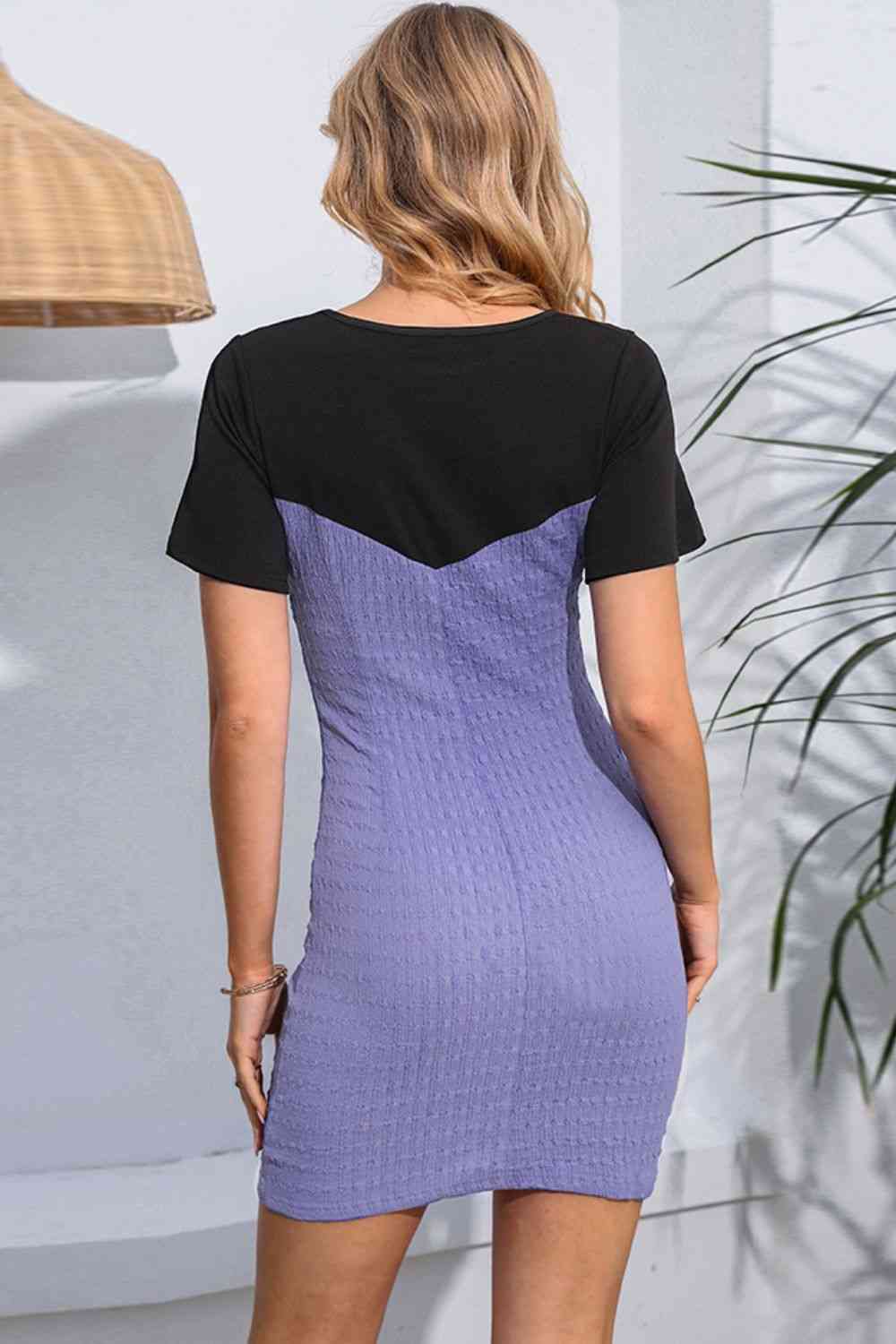 Round Neck Two-Tone Mini Dress - AllIn Computer
