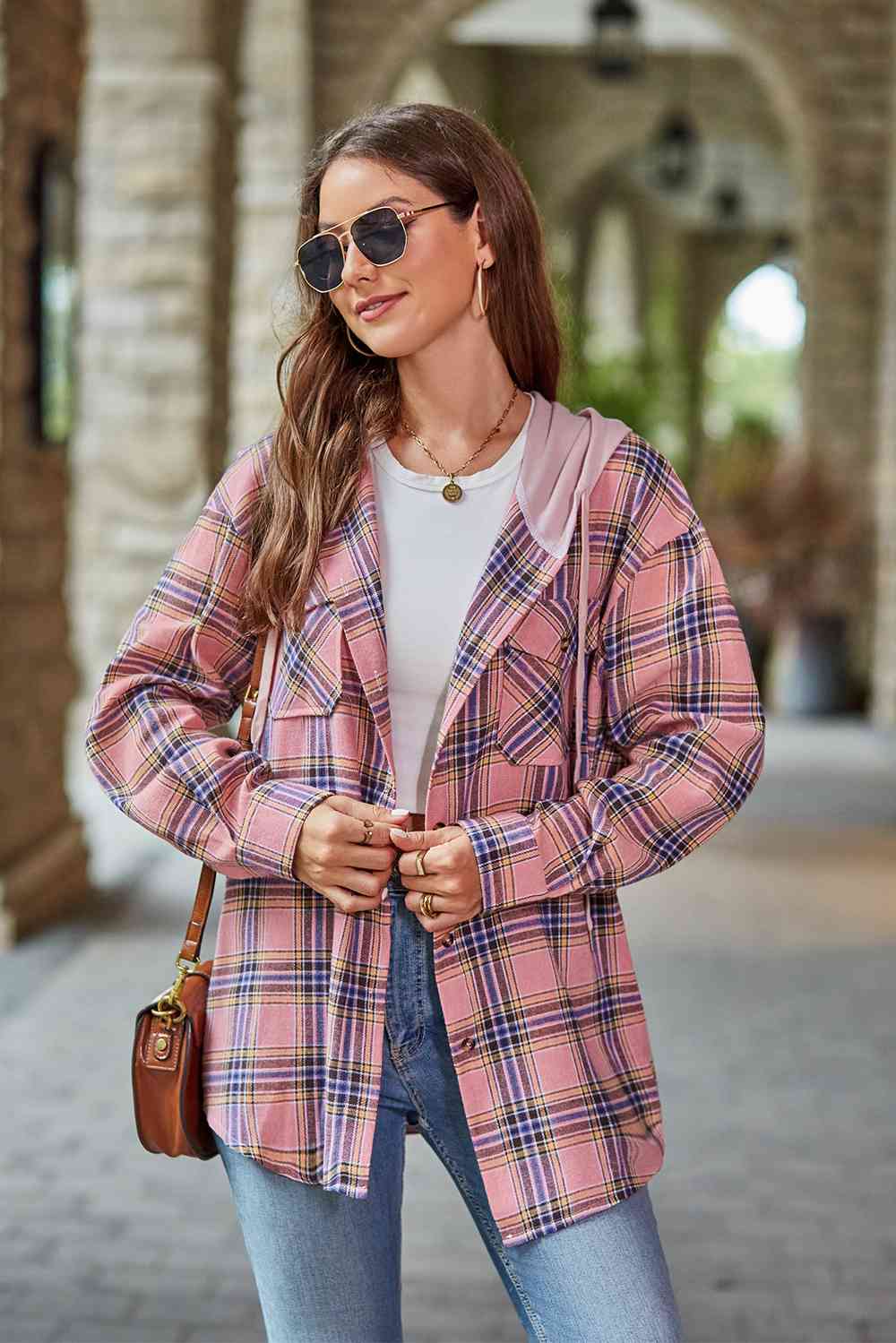 Plaid Long Sleeve Hooded Jacket - AllIn Computer