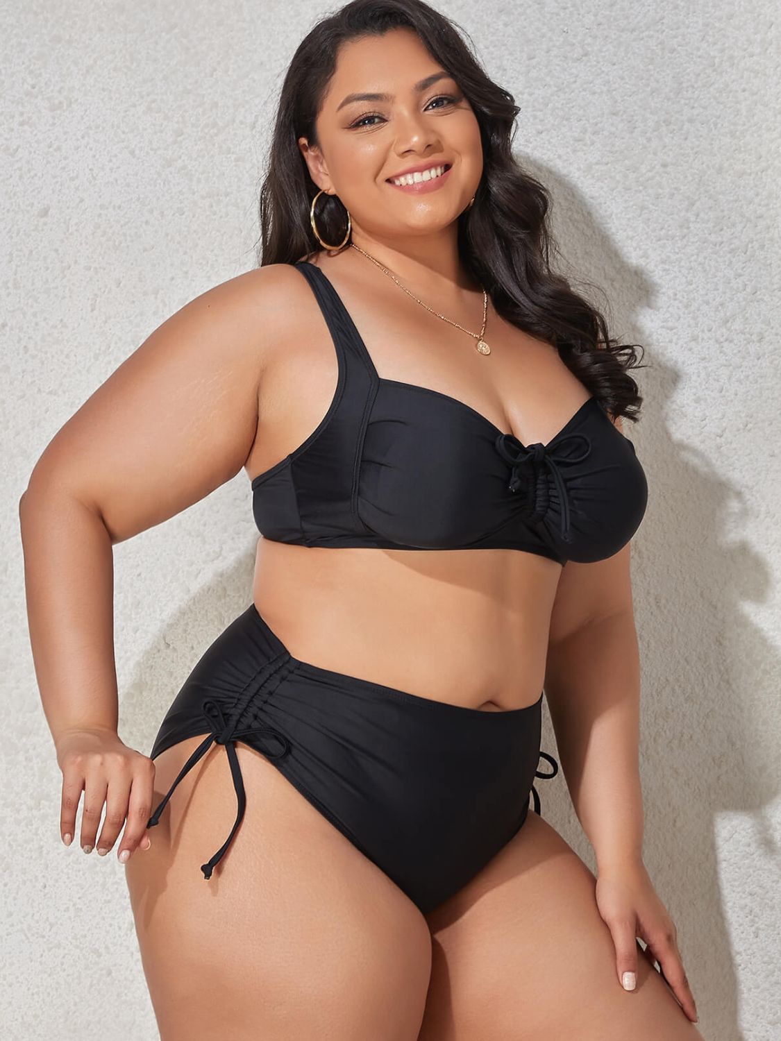 Plus Size Printed Drawstring Detail Bikini Set - AllIn Computer