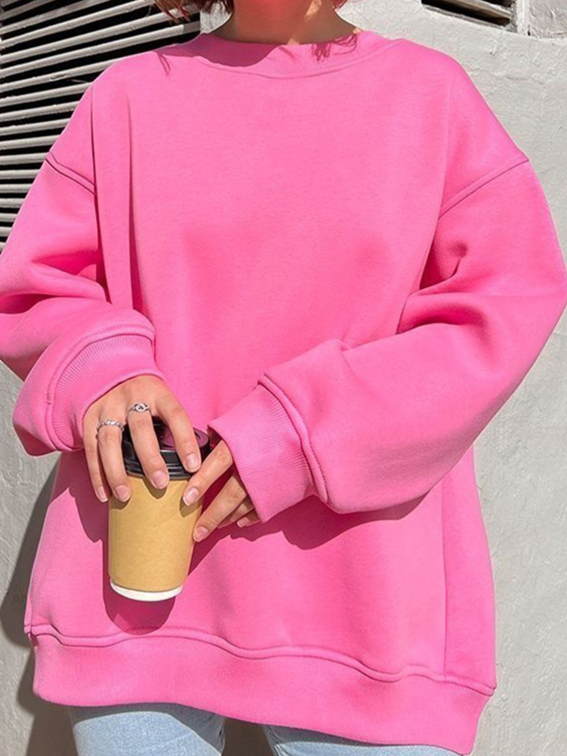 Oversize Round Neck Dropped Shoulder Sweatshirt - AllIn Computer