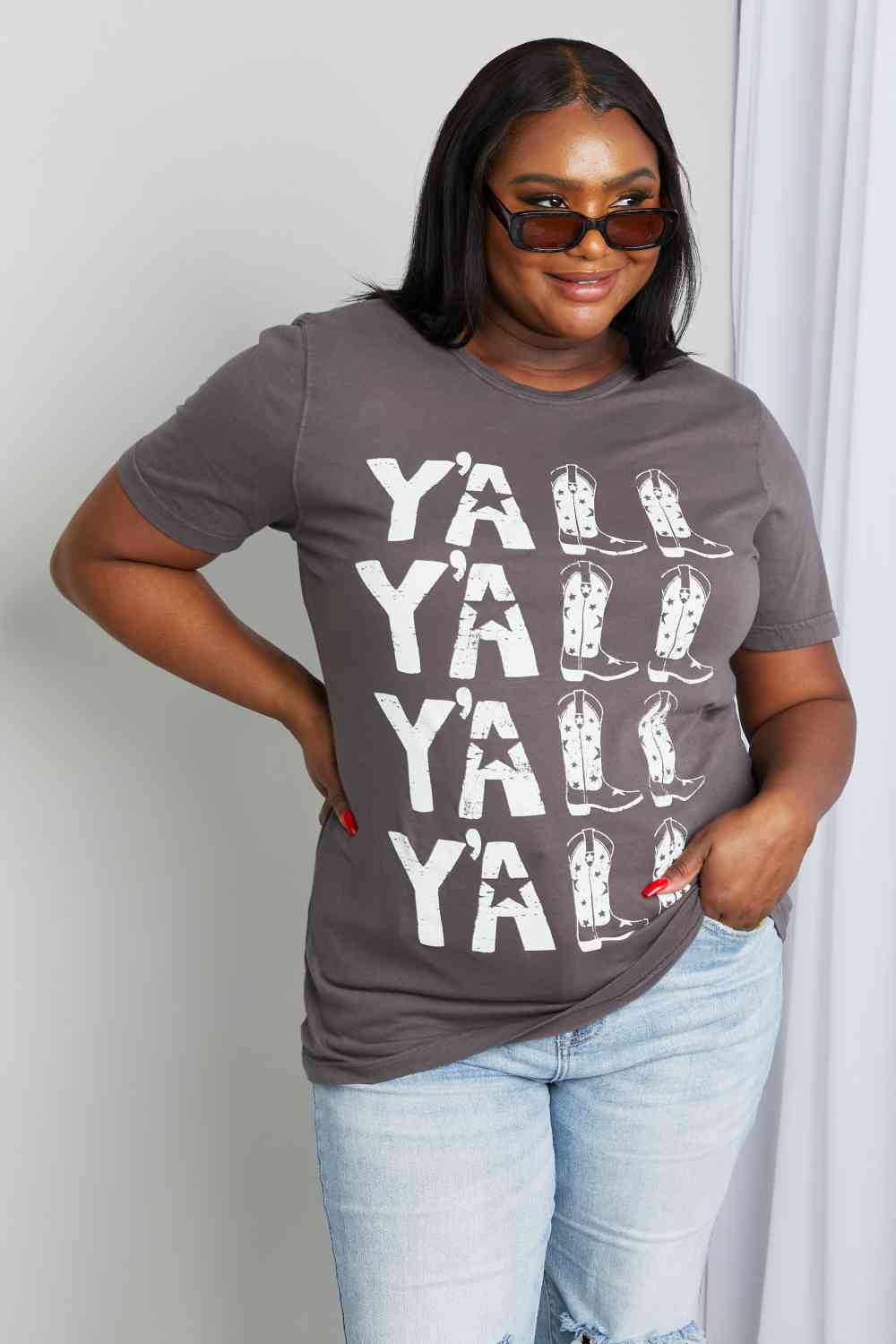 mineB Full Size Y'ALL Cowboy Boots Graphic Tee - AllIn Computer