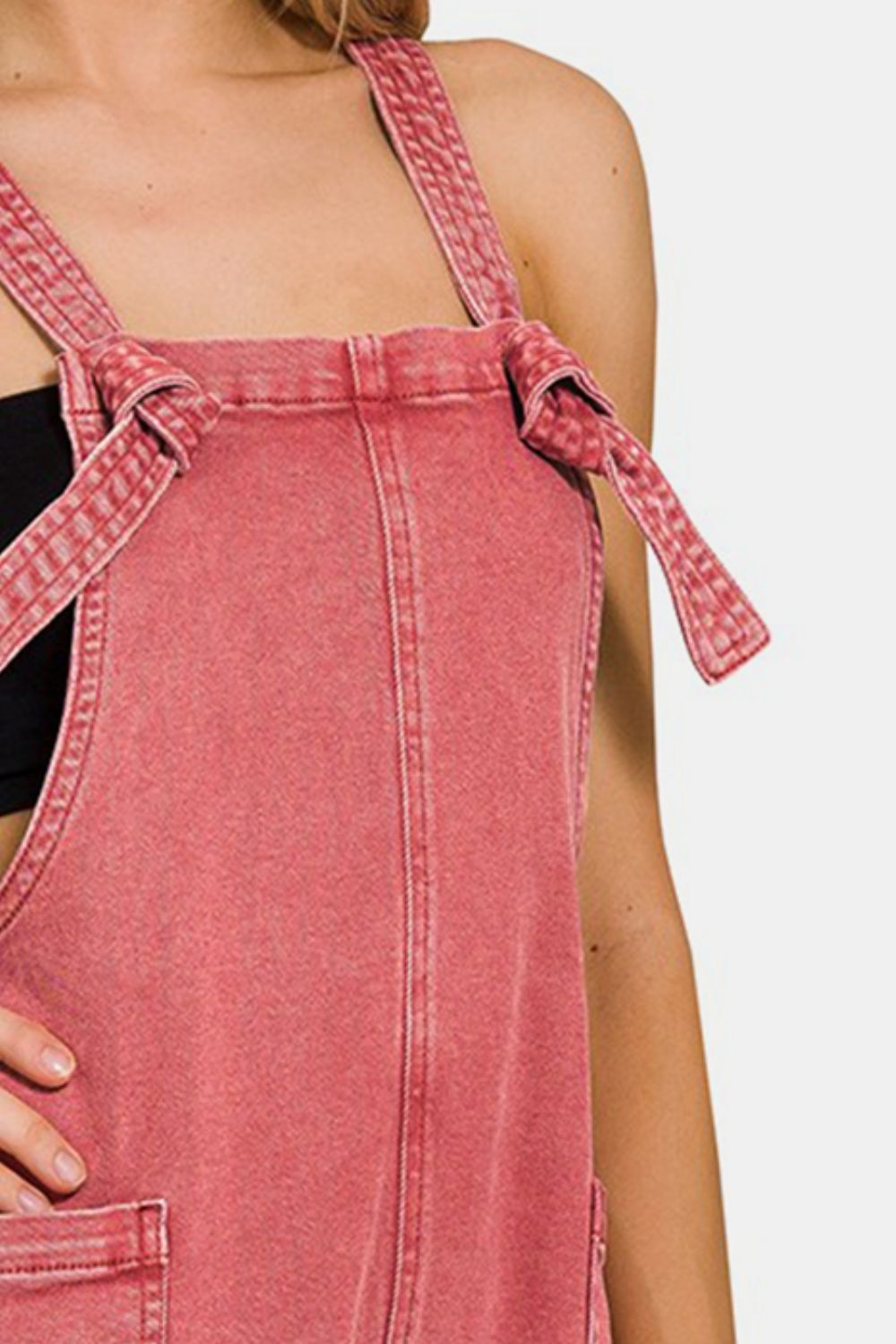 Zenana Washed Knot Strap Rompers - AllIn Computer