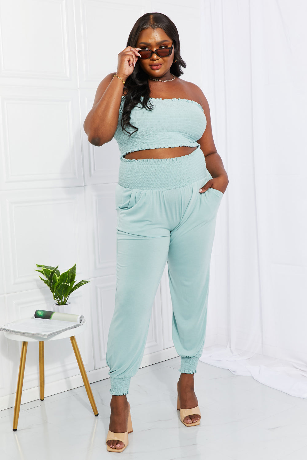 Zenana Full Size Stylish Comfort Smocked Tube Top & Jogger Set - AllIn Computer