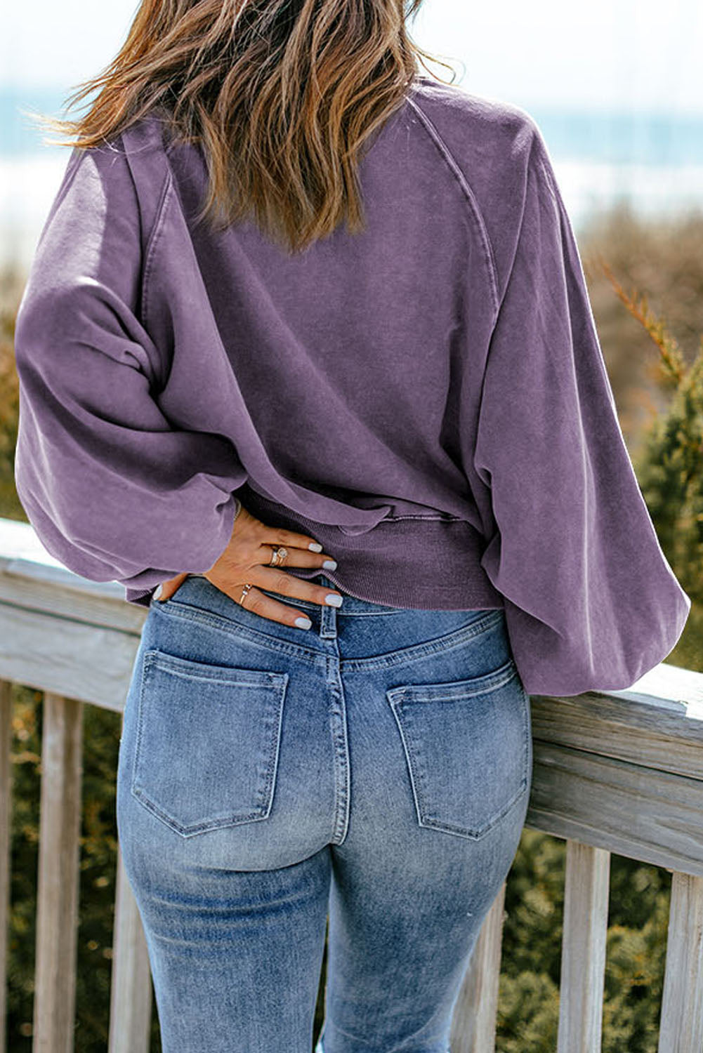 Quarter-Snap Collared Lantern Sleeve Sweatshirt - AllIn Computer