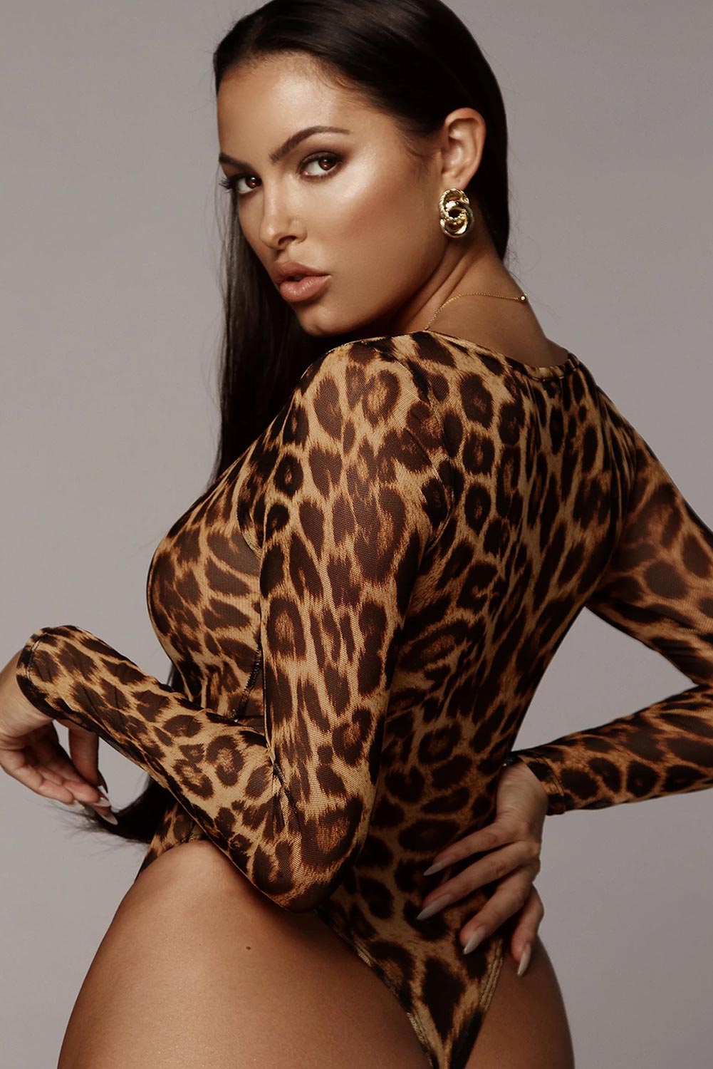Scoop Neck Cheetah Mesh Bodysuit - AllIn Computer