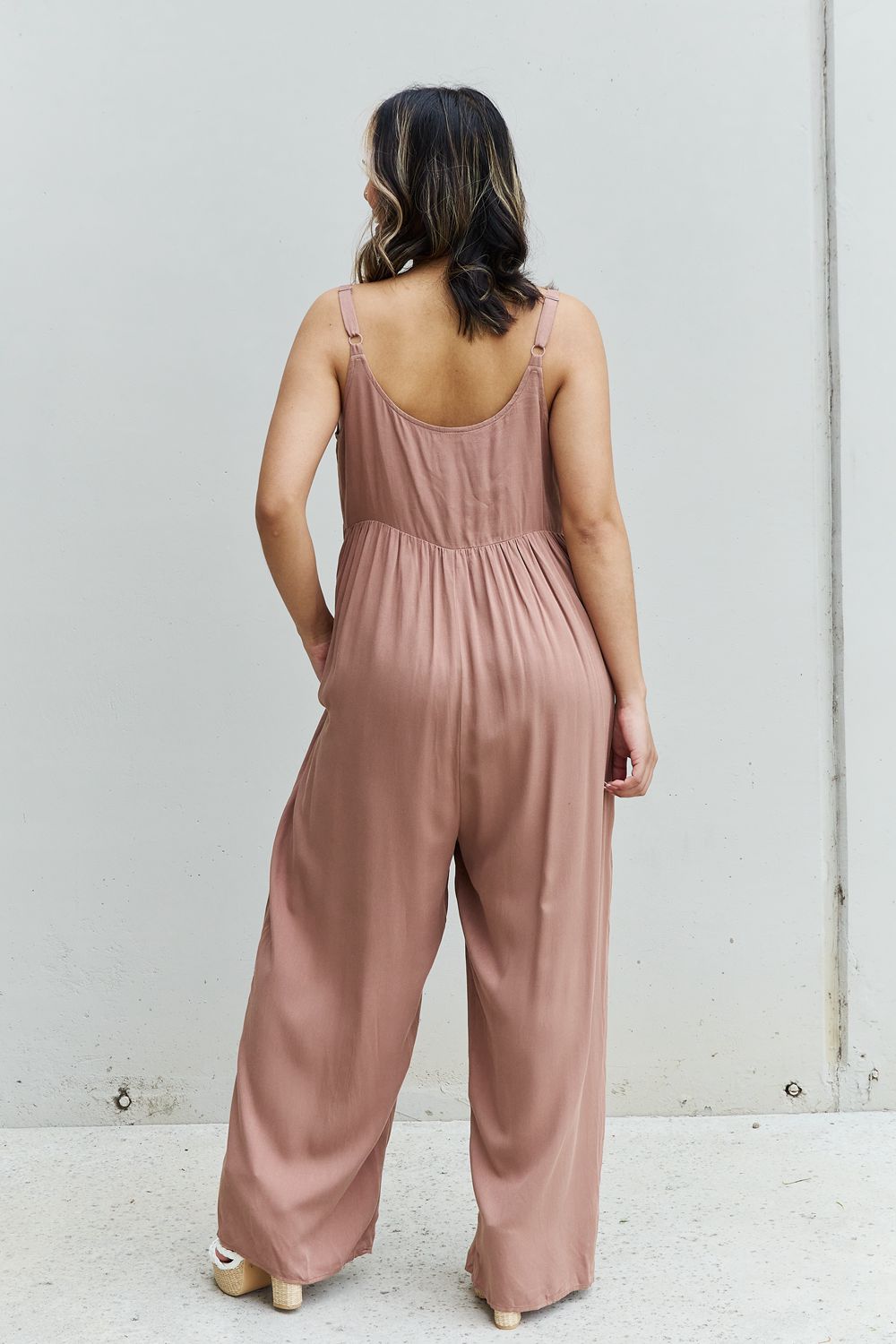 HEYSON All Day Full Size Wide Leg Button Down Jumpsuit in Mocha - AllIn Computer