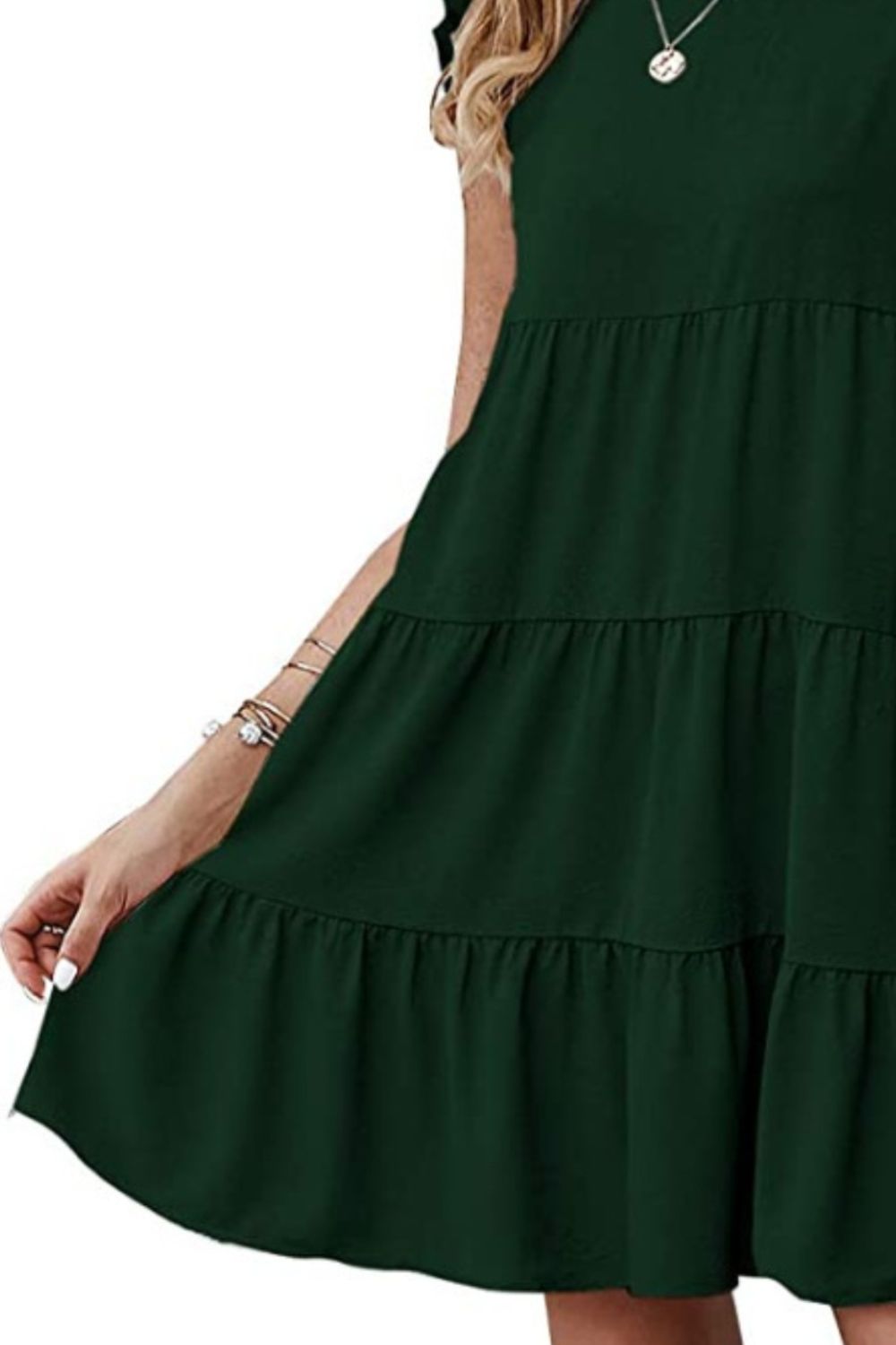 Ruffled Round Neck Cap Sleeve Mini Dress - AllIn Computer