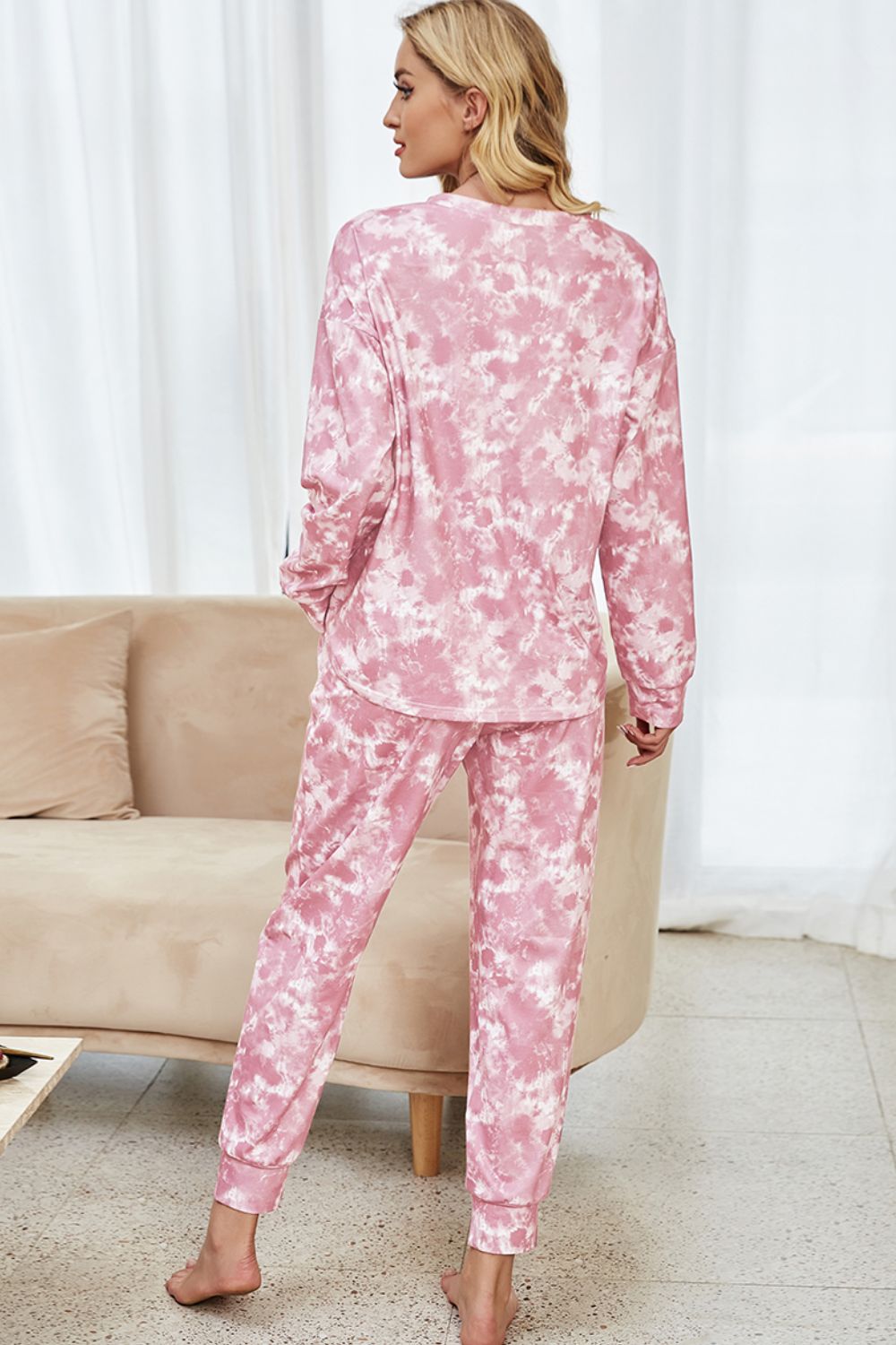 Tie-Dye Long Sleeve Top and Drawstring Joggers Lounge Set - AllIn Computer