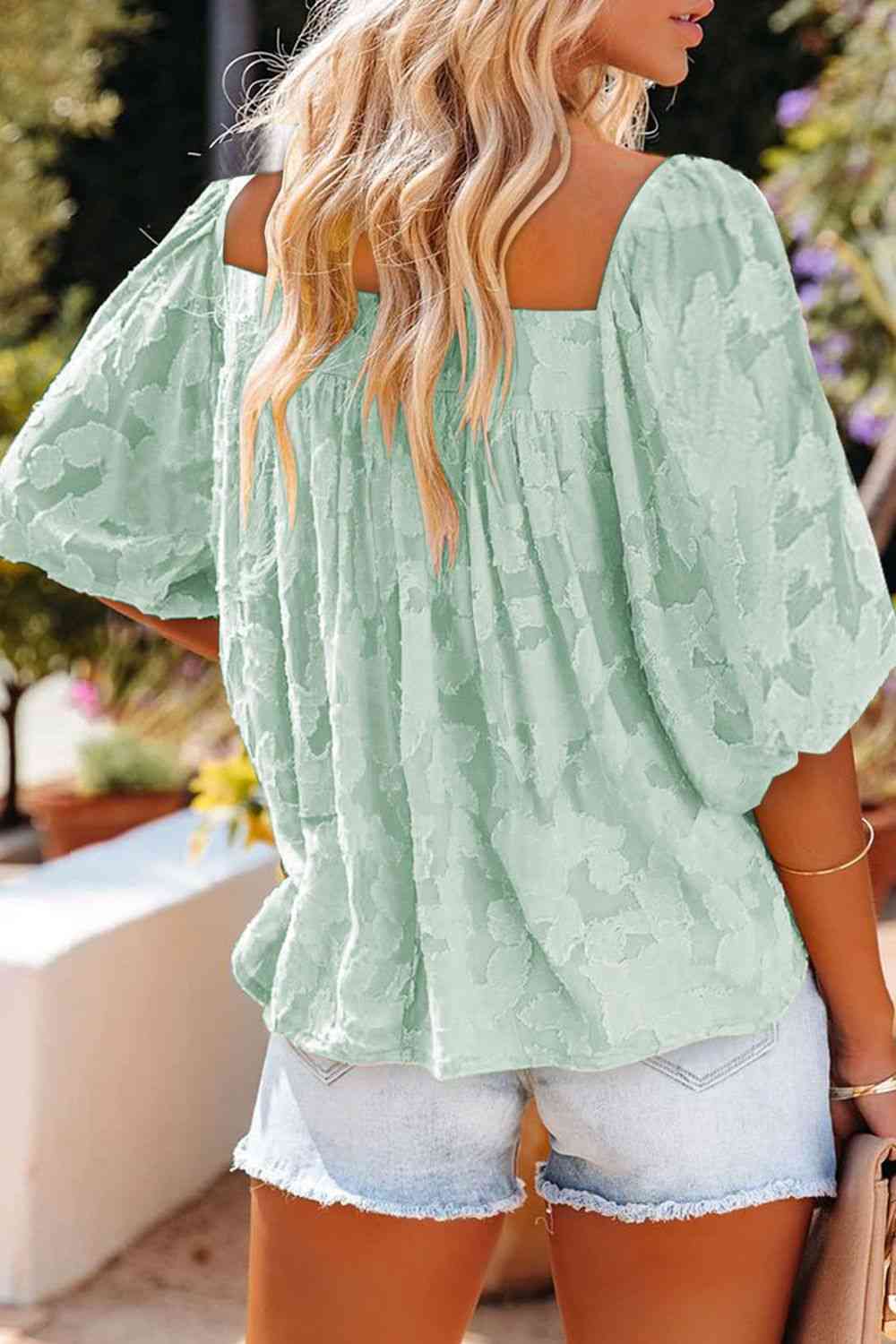 Square Neck Puff Sleeve Blouse - AllIn Computer
