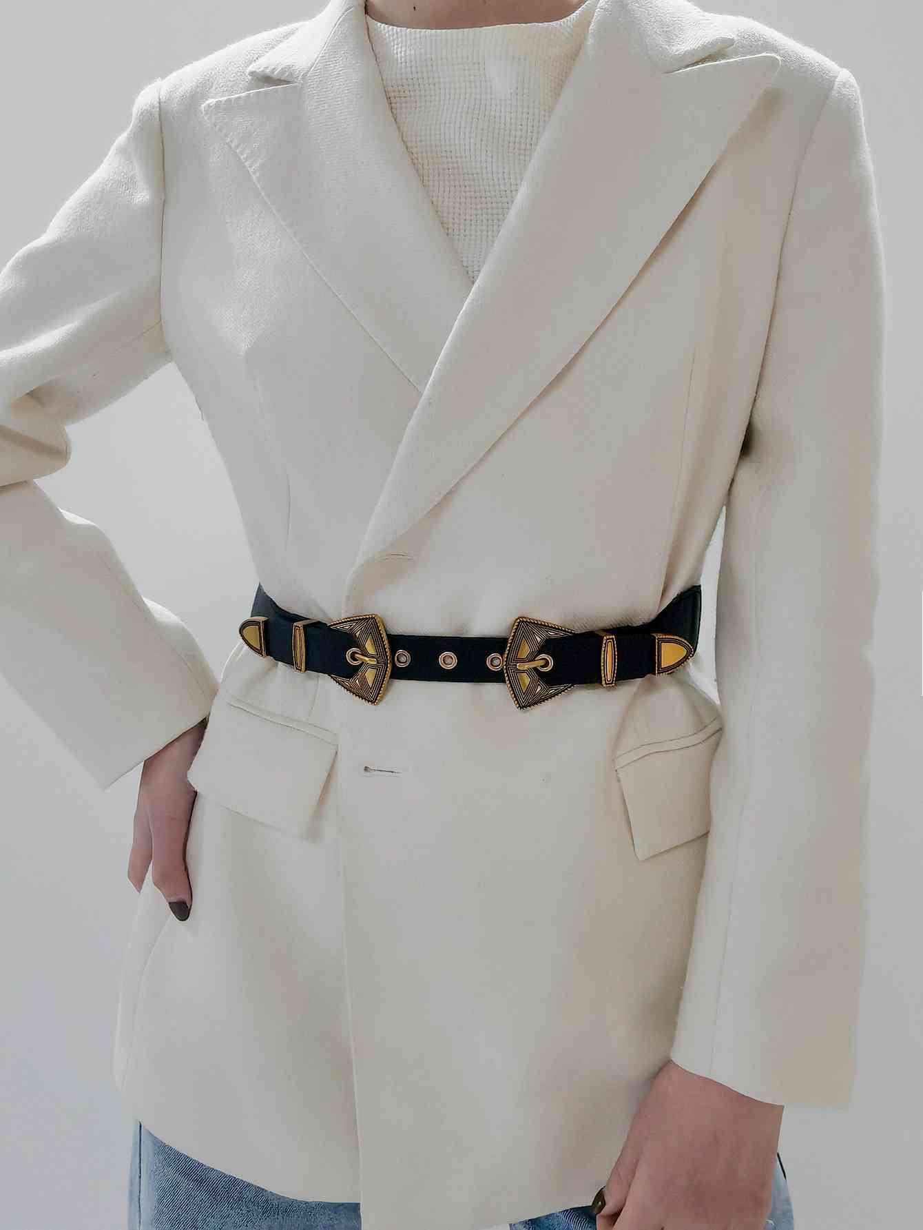Double Buckle PU Leather Belt - AllIn Computer