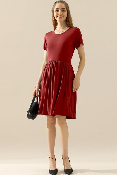 Ninexis Full Size Round Neck Ruched Dress with Pockets - AllIn Computer