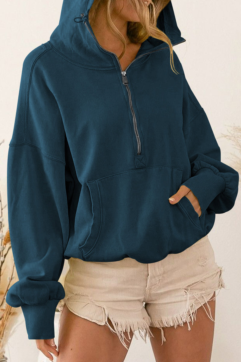 Zip-Up Dropped Shoulder Hoodie - AllIn Computer