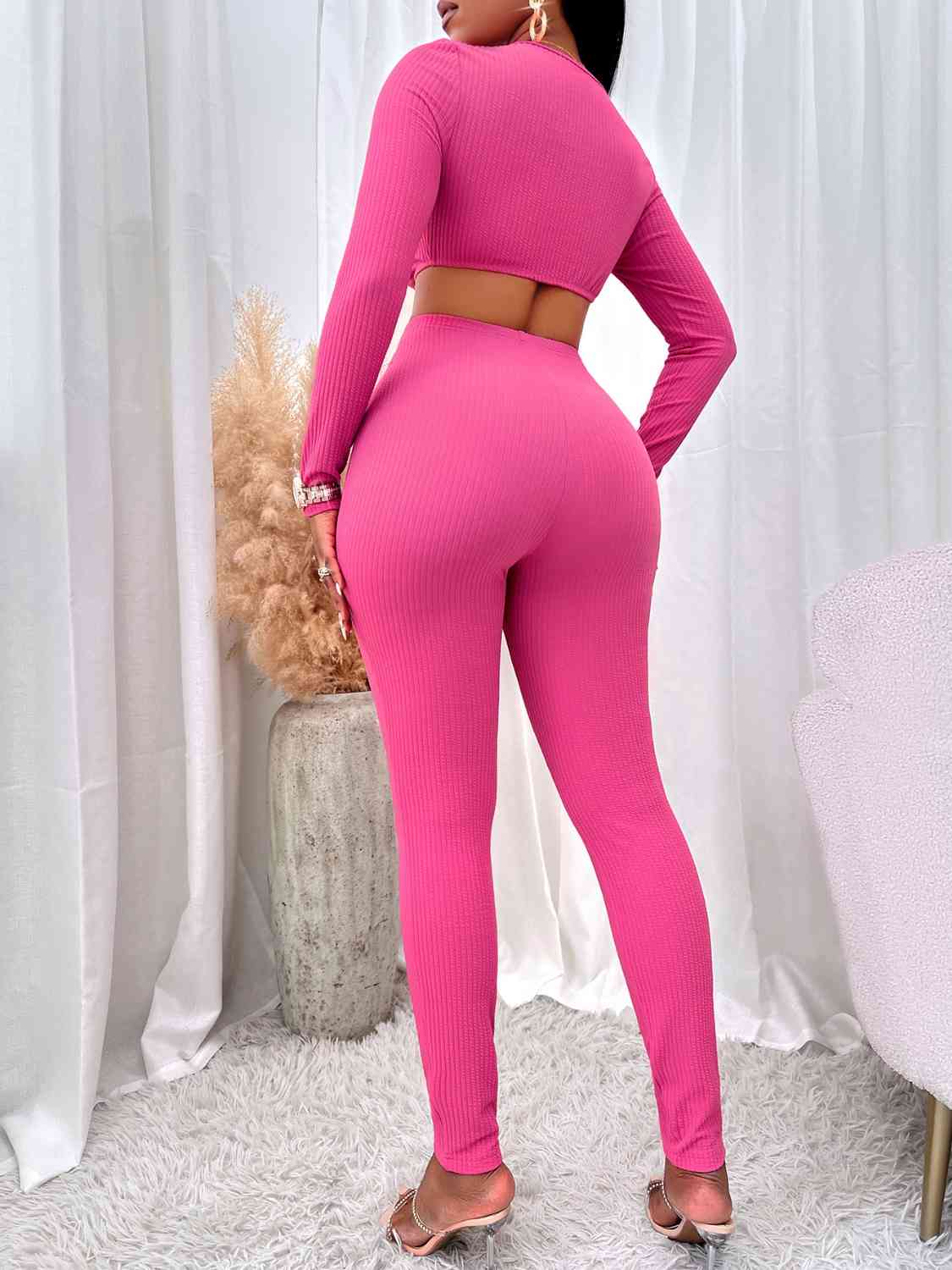 Cutout Cropped Top and Leggings Set - AllIn Computer