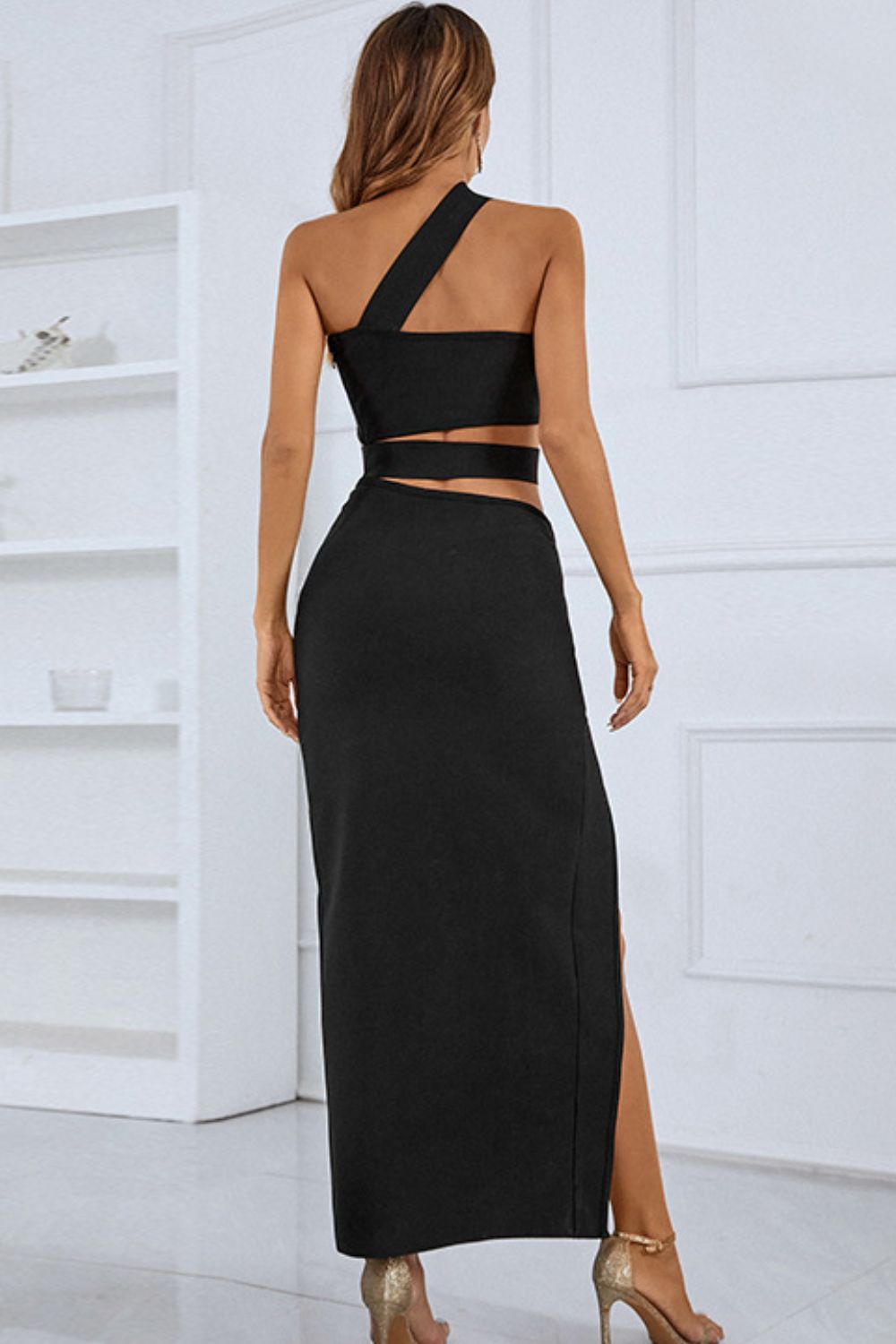 One-Shoulder Cutout Front Split Maxi Dress - AllIn Computer