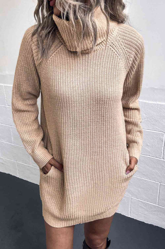 Turtleneck Sweater Dress with Pockets - AllIn Computer