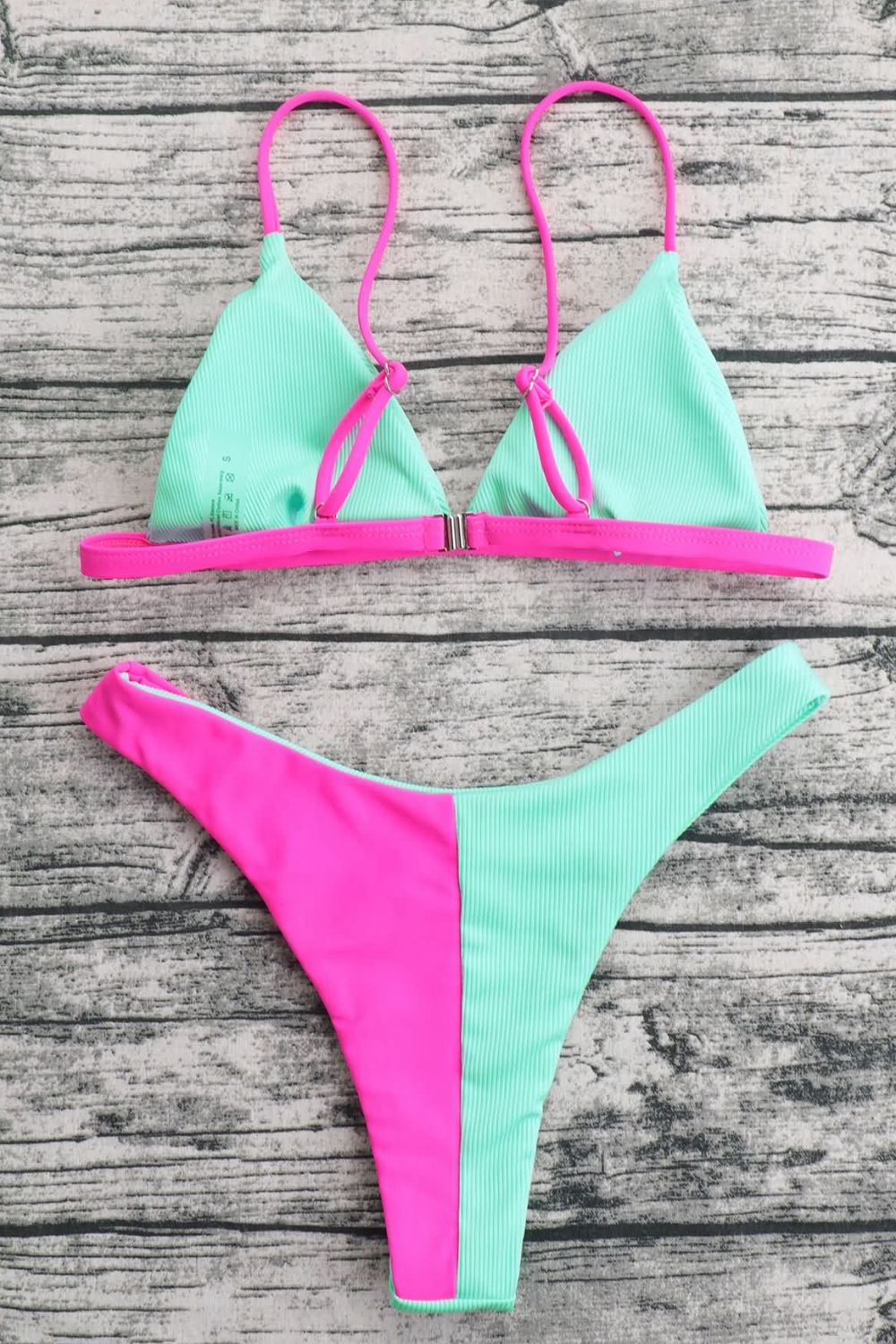Contrast Ribbed Bikini Set - AllIn Computer