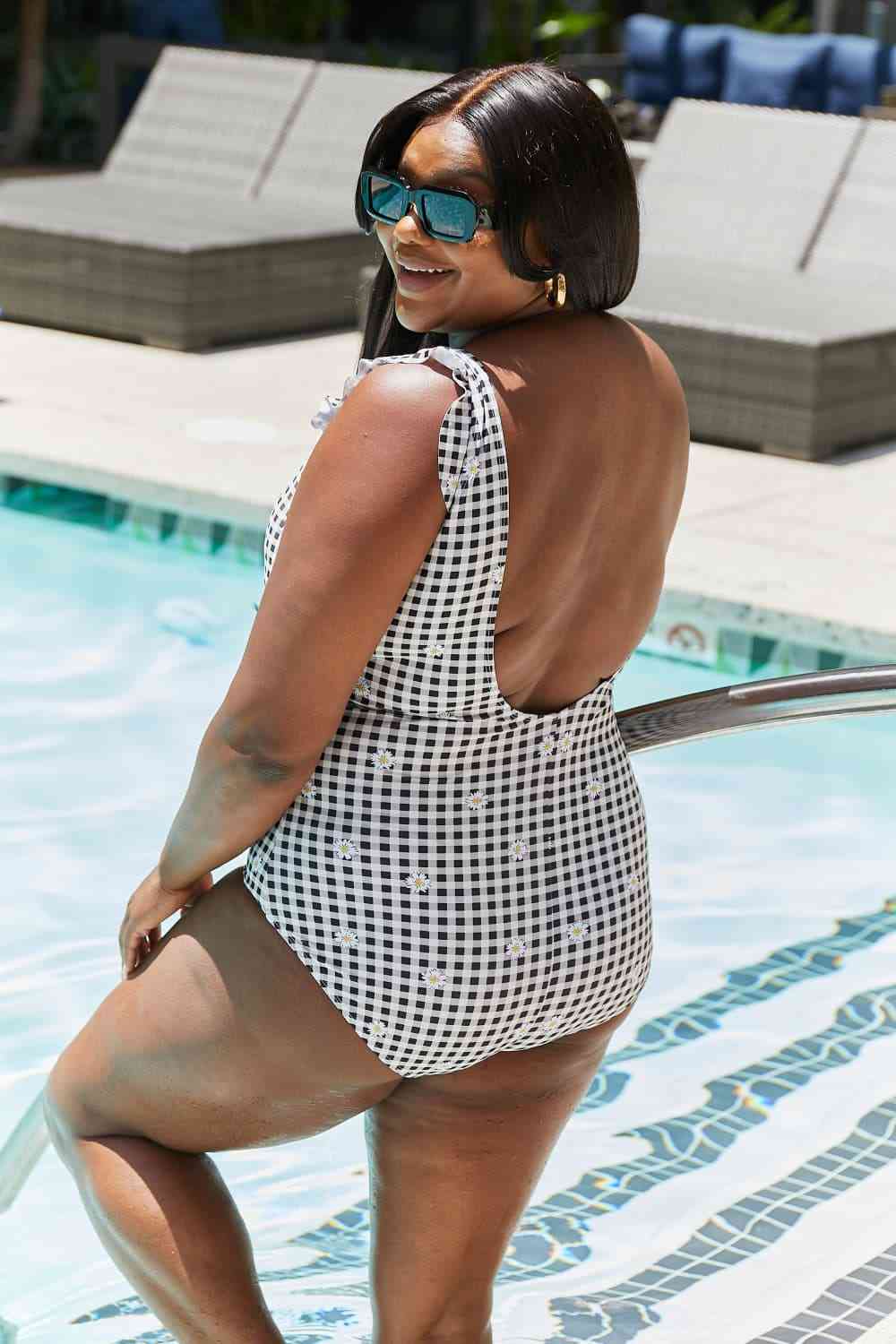 Marina West Swim Full Size Float On Ruffle Faux Wrap One-Piece in Black - AllIn Computer