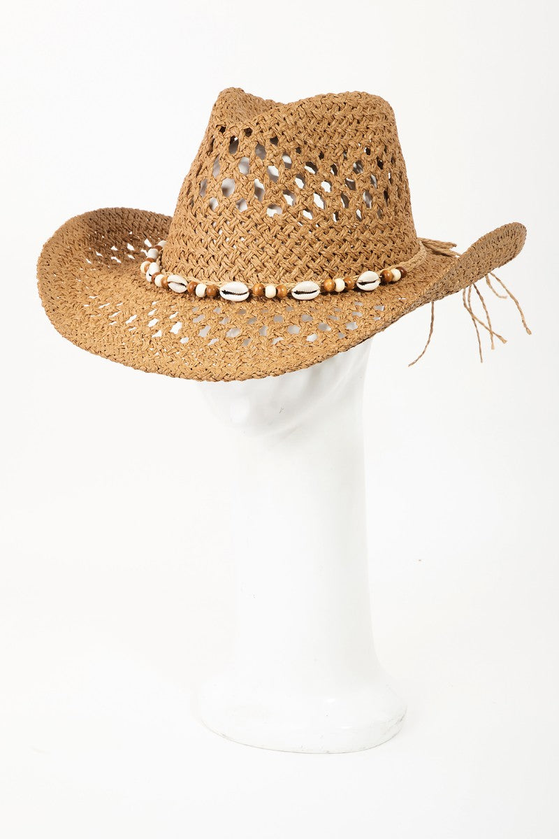 Fame Cowrie Shell Beaded String Straw Hat - AllIn Computer