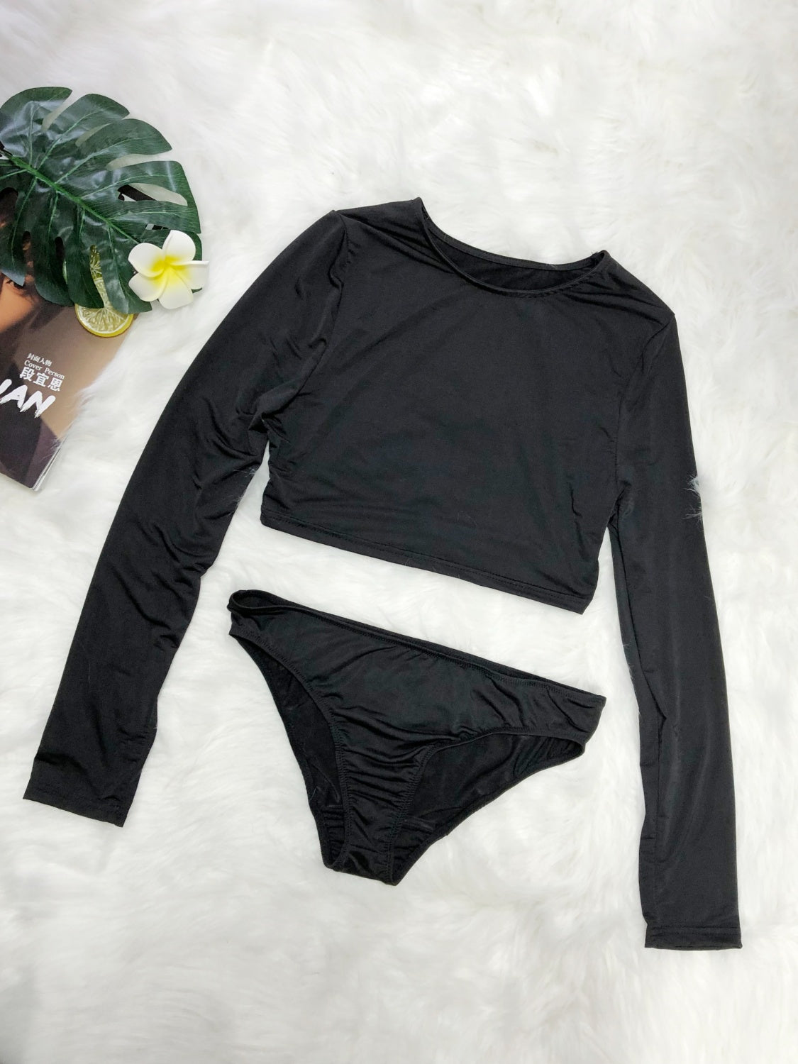 Round Neck Long Sleeve Top and Brief Swim Set - AllIn Computer