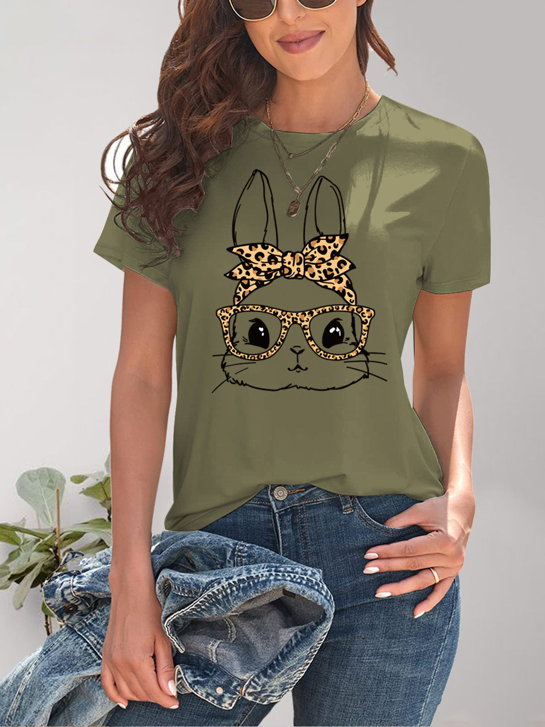 Rabbit Graphic Round Neck Short Sleeve T-Shirt - AllIn Computer